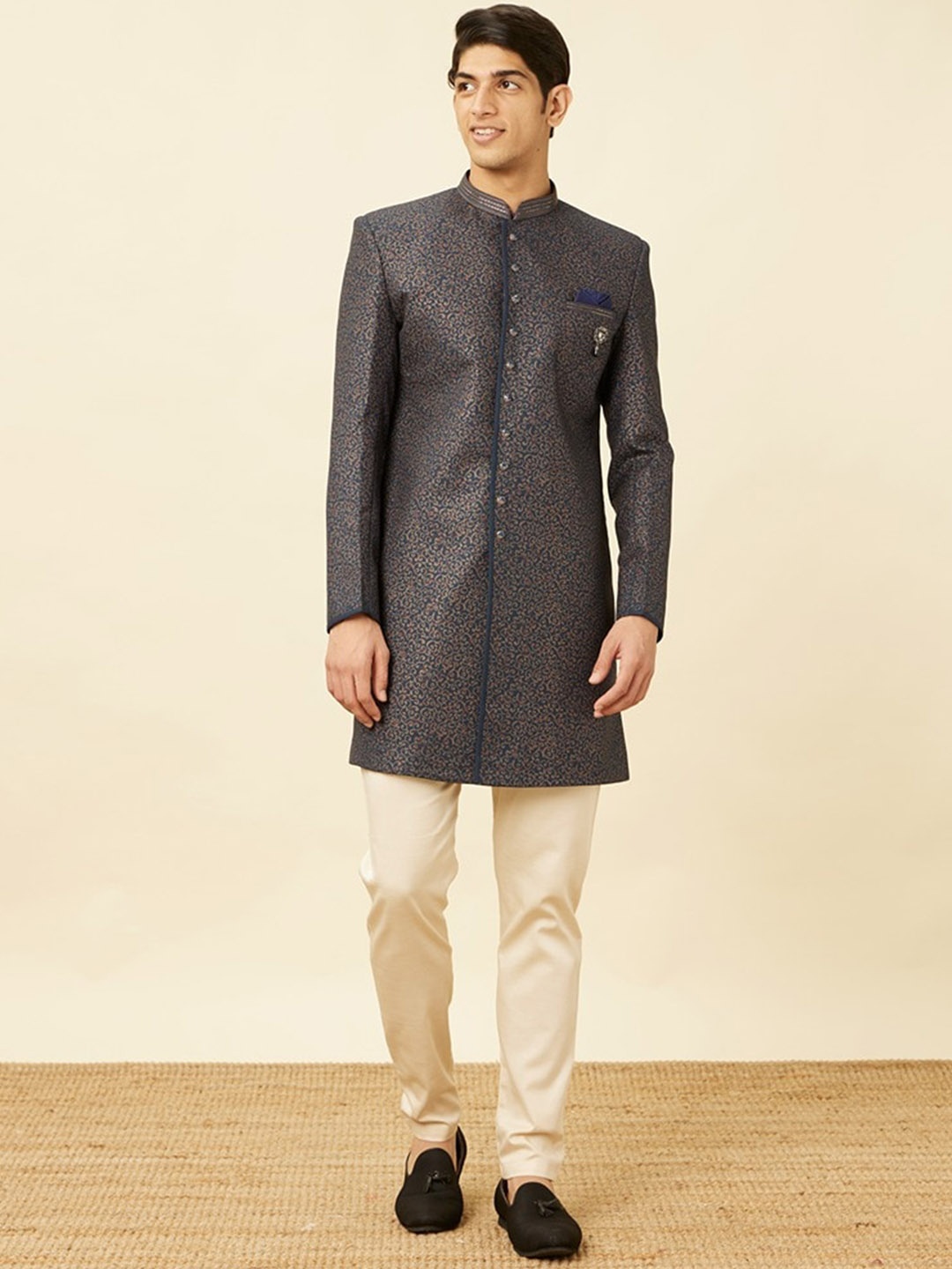 

Manyavar Men Woven Design Sherwani With Churidar, Blue