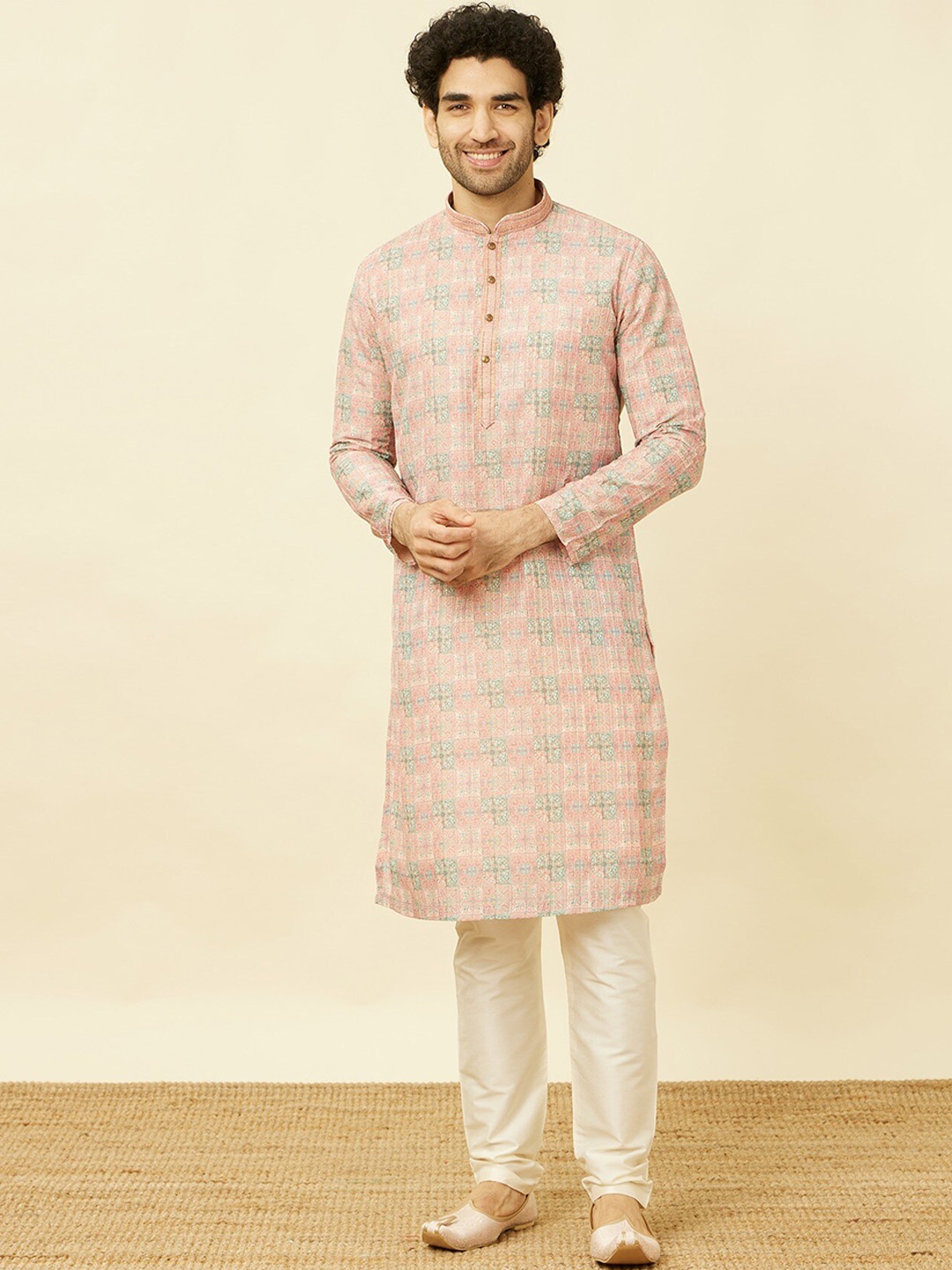 

Manyavar Ethnic Motifs Printed Regular Kurta With Pyjamas, Pink