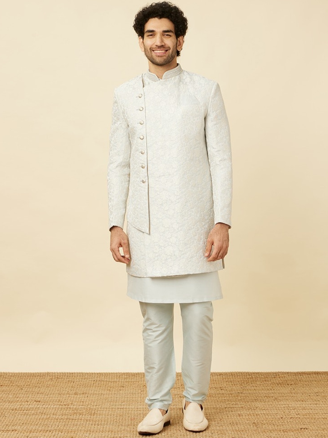 

Manyavar Self-Design Sherwani with Solid Pyjama, Blue
