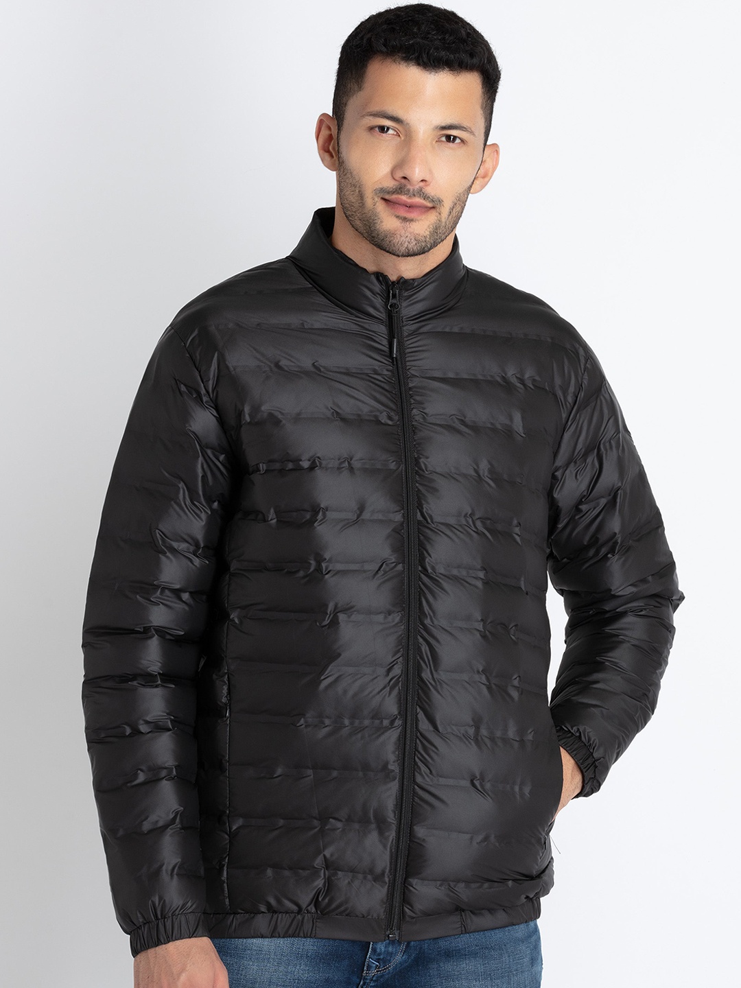 

Status Quo Mock Collar Padded Jacket, Black