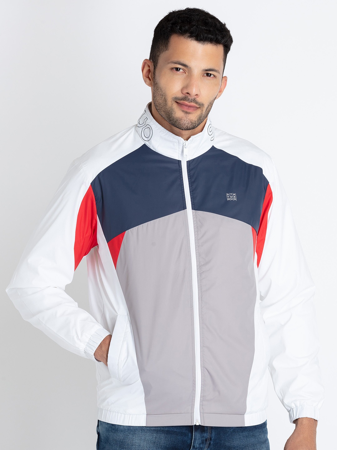 

Status Quo Colourblocked Lightweight Sporty Jacket, White