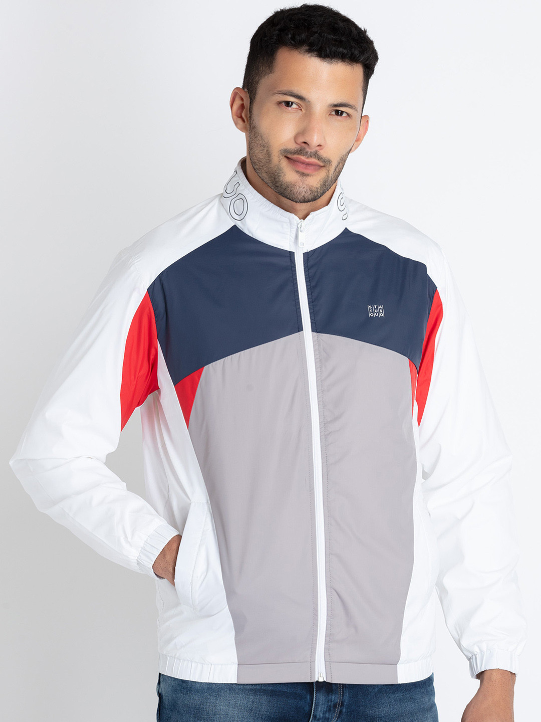

Status Quo Colourblocked Lightweight Sporty Jacket, White