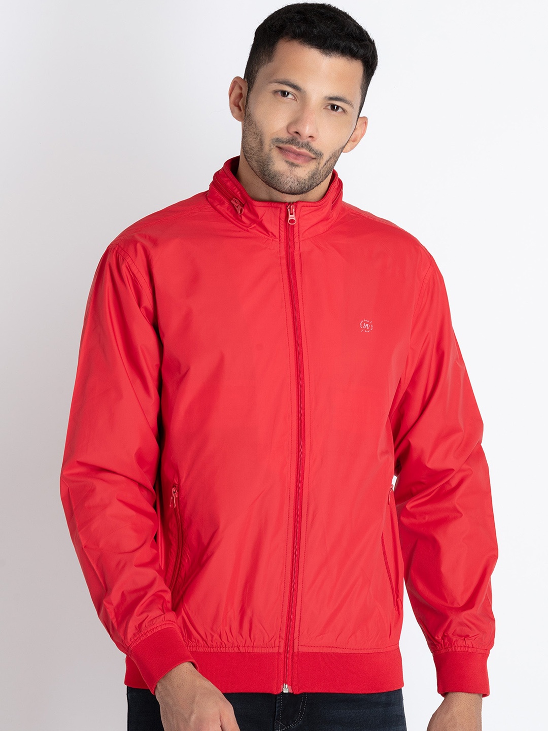 

Status Quo Stand Collar Lightweight Bomber Jacket, Red