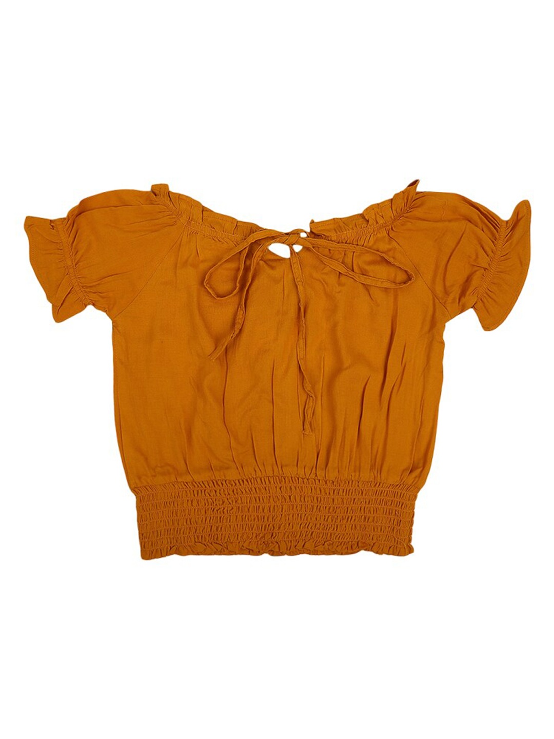 

V-Mart Girls Puff Sleeved Cotton Cinched Waist Top, Mustard