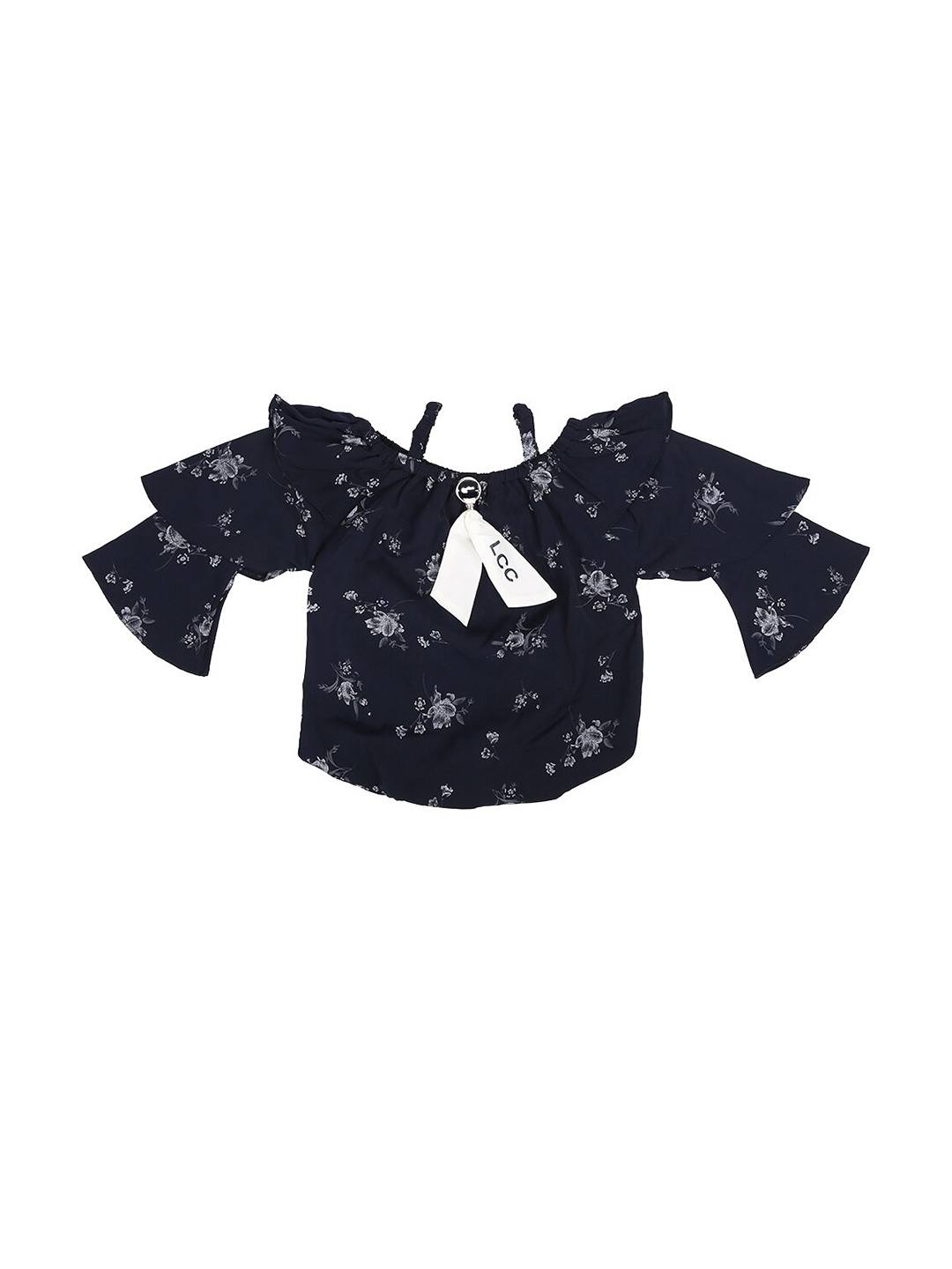 

V-Mart Girls Floral Print Cold-Shoulder Cotton Top, Blue