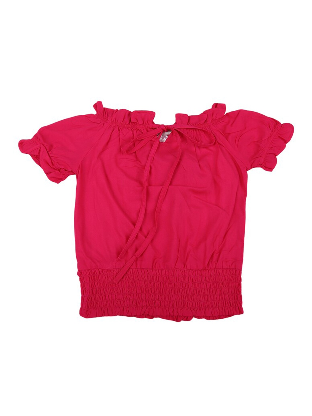 

V-Mart Tie-Up Neck Cotton Blouson Top, Pink