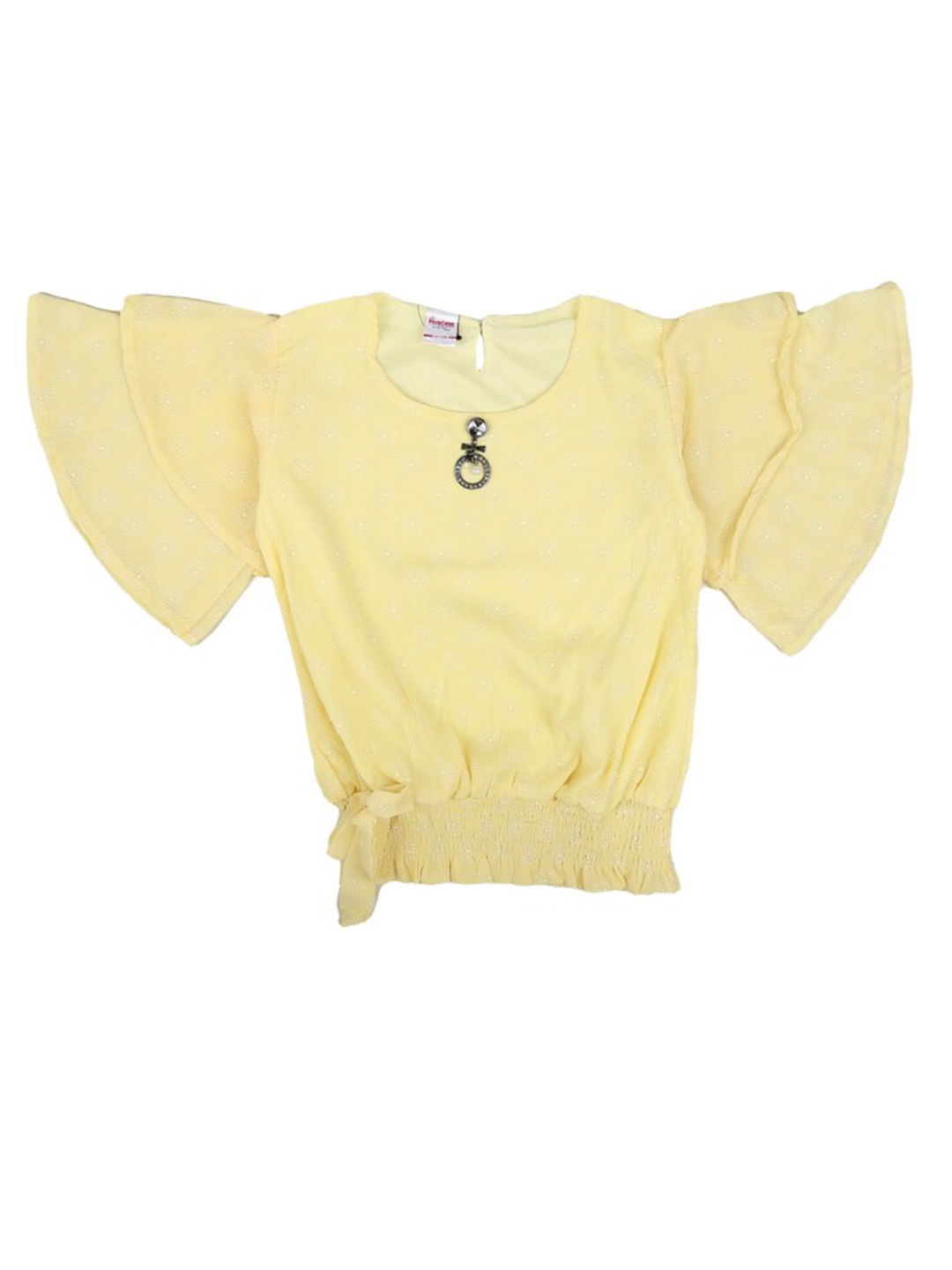 

V-Mart Girls Printed Flared Sleeve Georgette Cinched Waist Top, Yellow