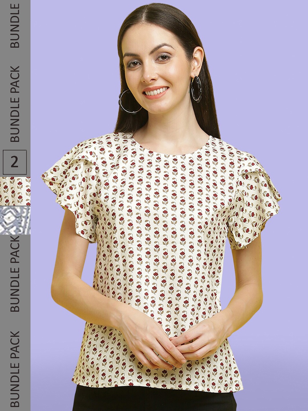 

Poshyaa Pack Of 2 Floral Printed Regular Tops, Cream