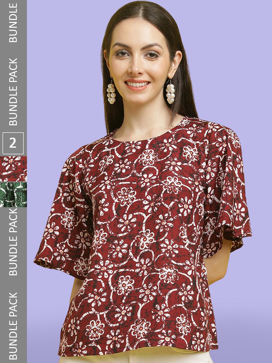 

Poshyaa Multicoloured Print Flared Sleeve Crepe Top, Multi