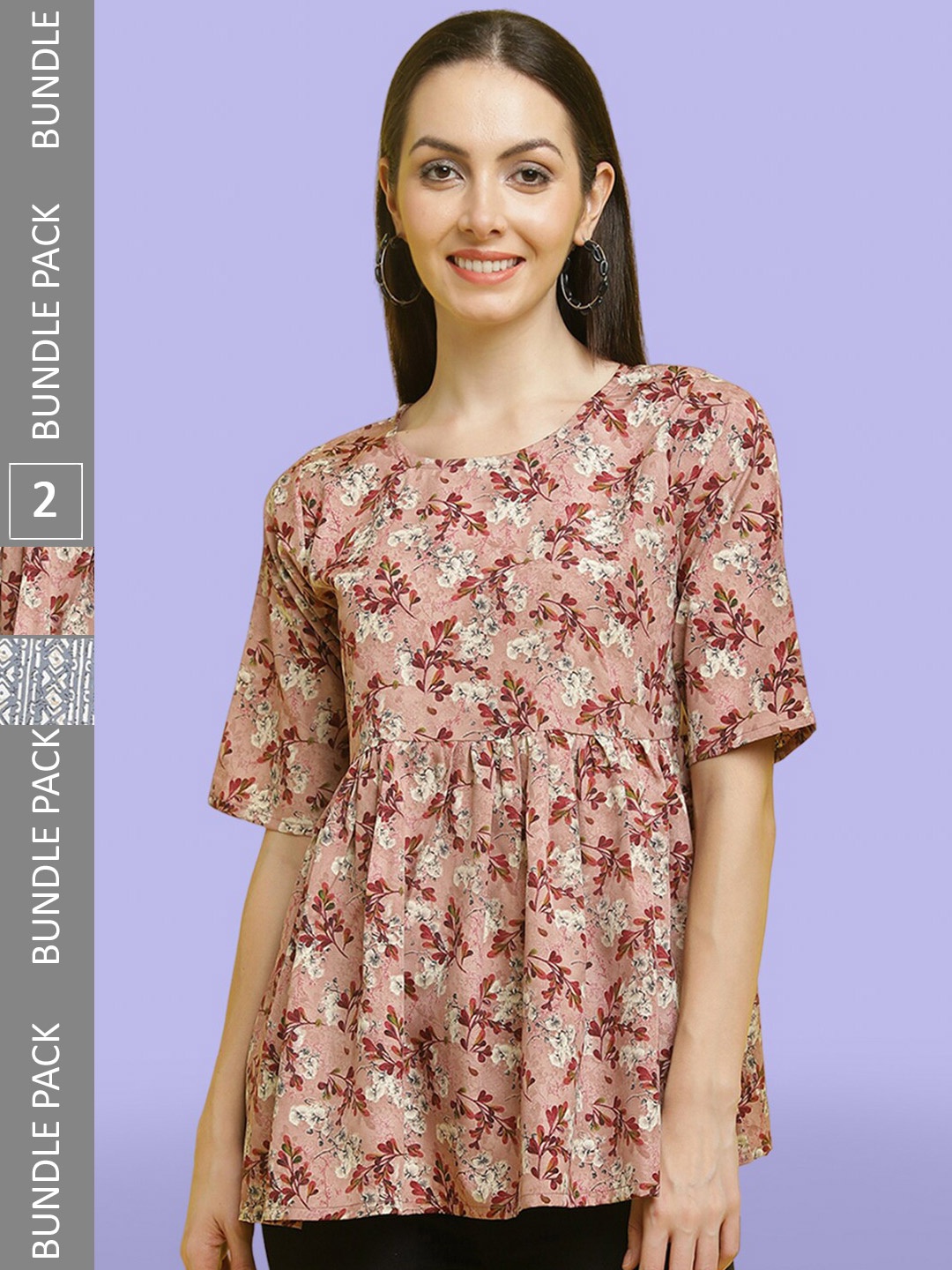 

Poshyaa Pack Of 2 Printed Short Sleeve Crepe Top, Grey