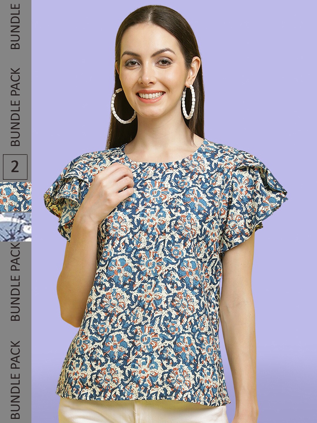 

Poshyaa Pack Of 2 Floral Printed Regular Tops, Blue