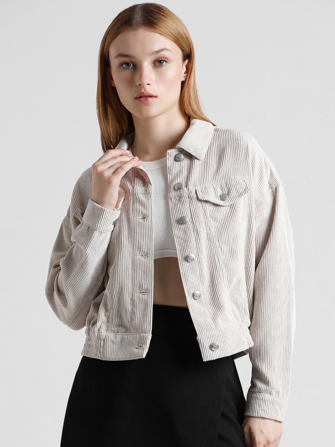 

ONLY Washed Colourblocked Crop Denim Jacket, Off white