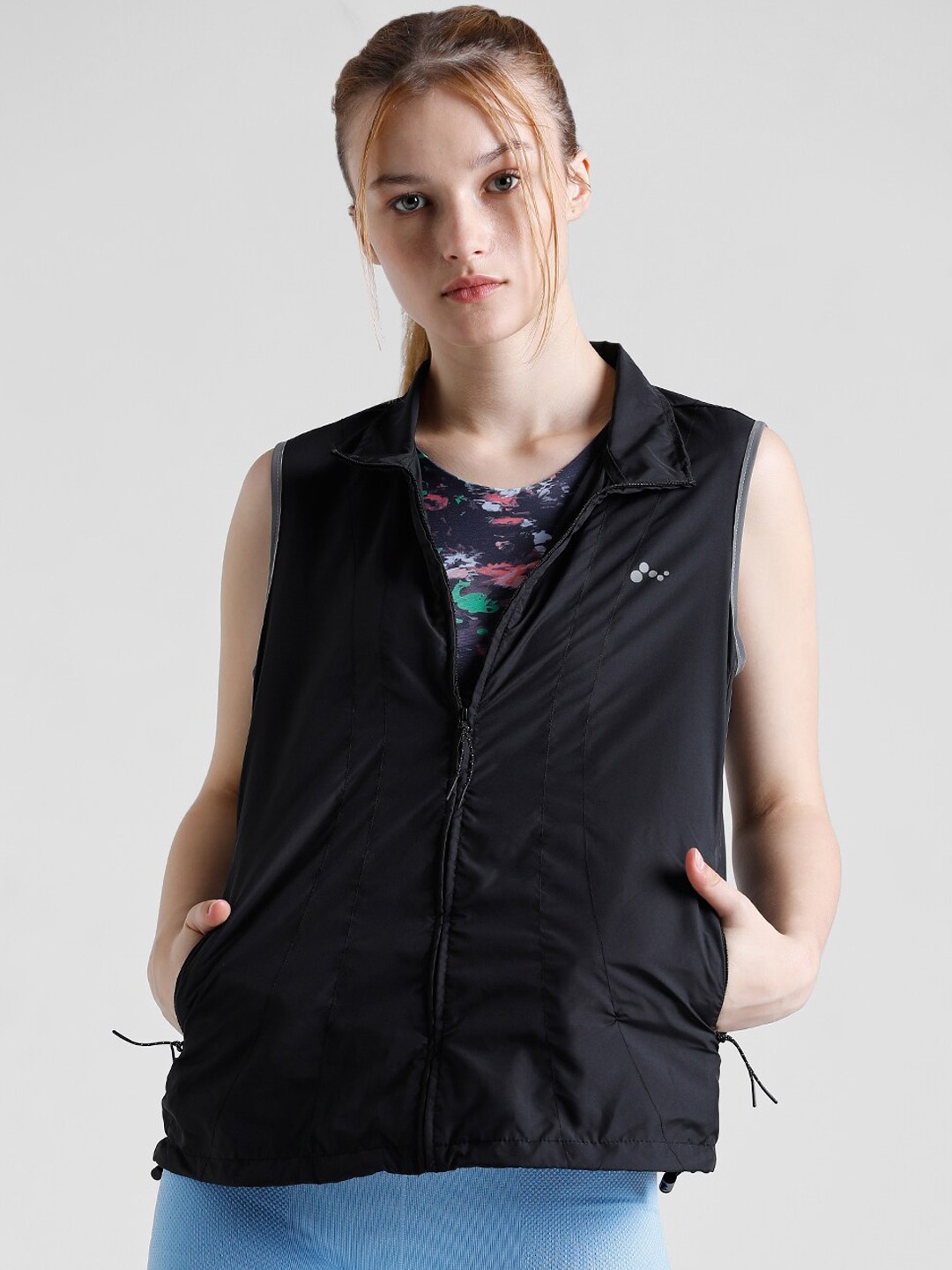 

ONLY Floral Crop Training or Gym Sporty Jacket with Embroidered, Black