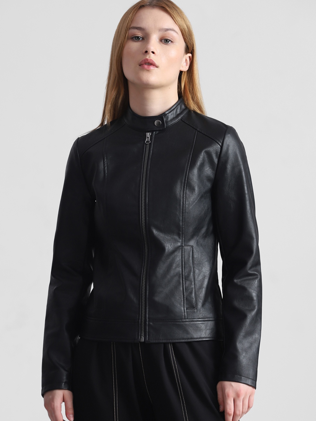

ONLY Stand Collar Biker Jacket, Black