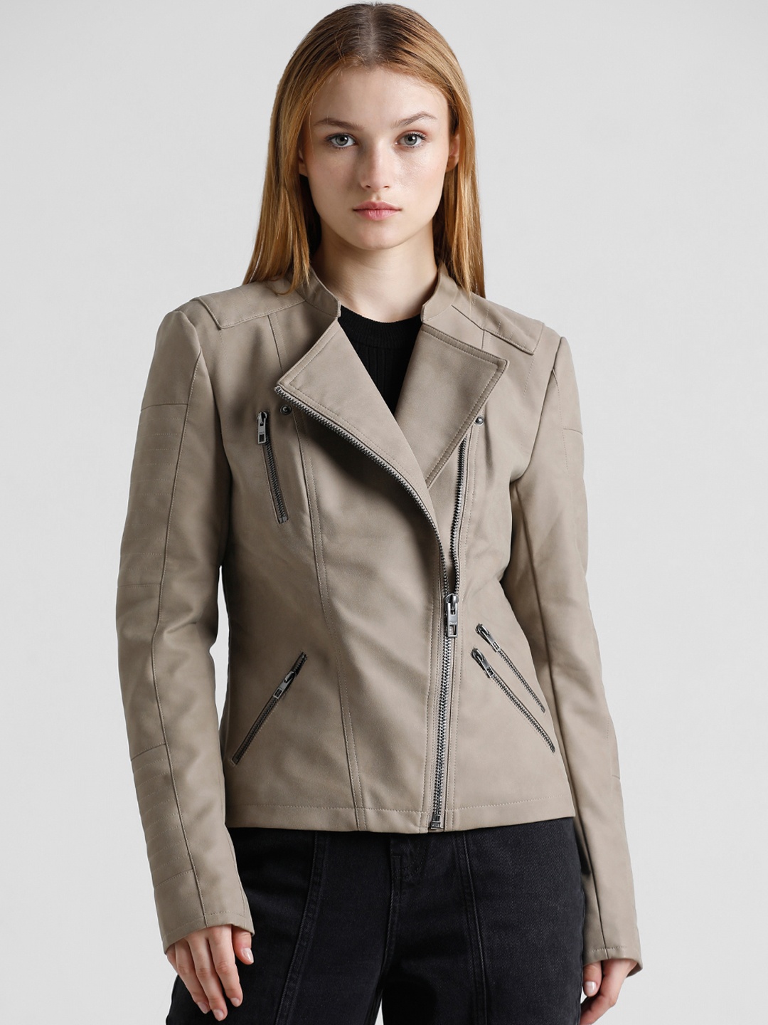 

ONLY Crop Biker Jacket, Beige