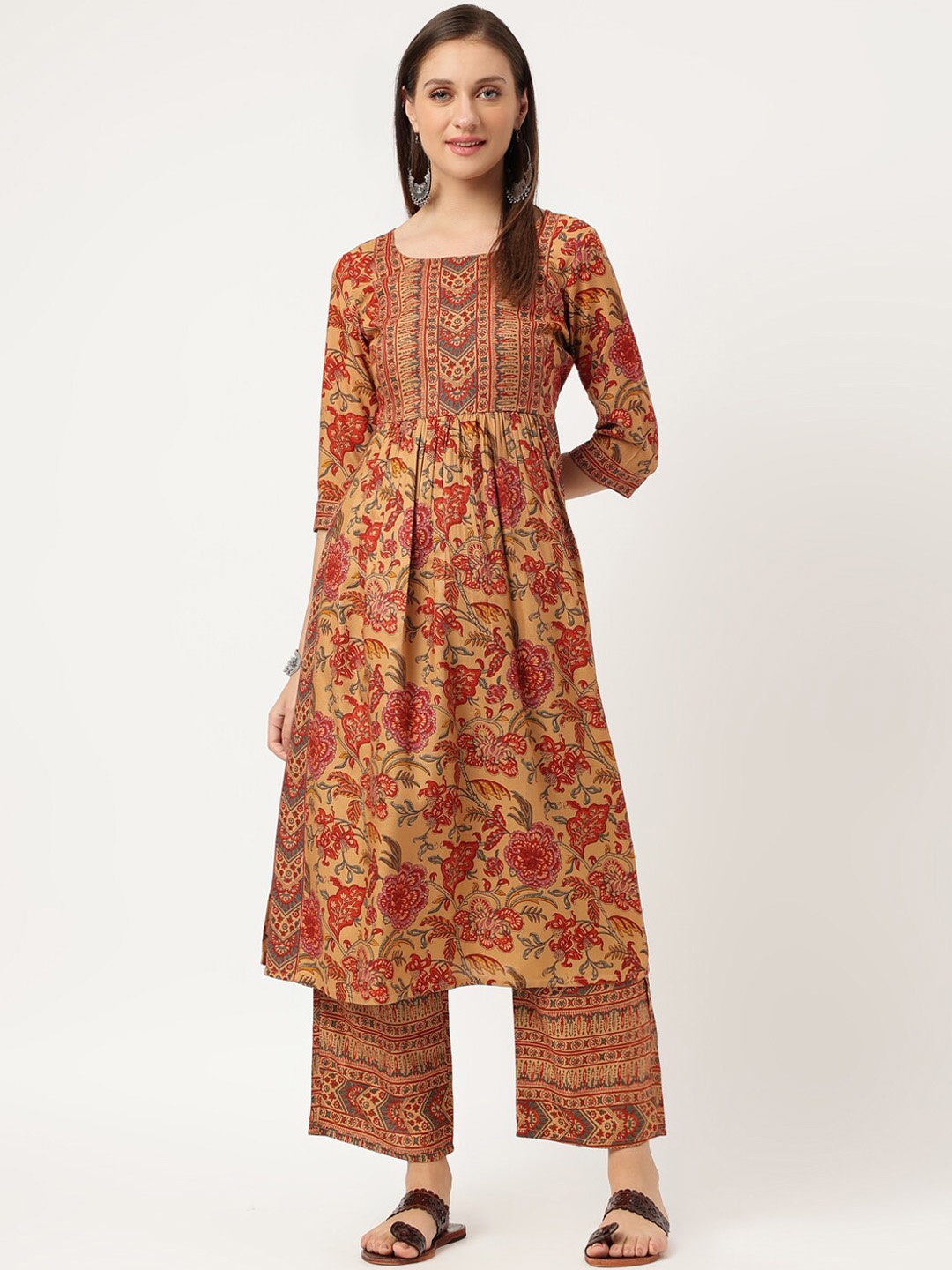 

Rimeline Ethnic Motifs Printed Empire Kurta With Palazzos, Brown