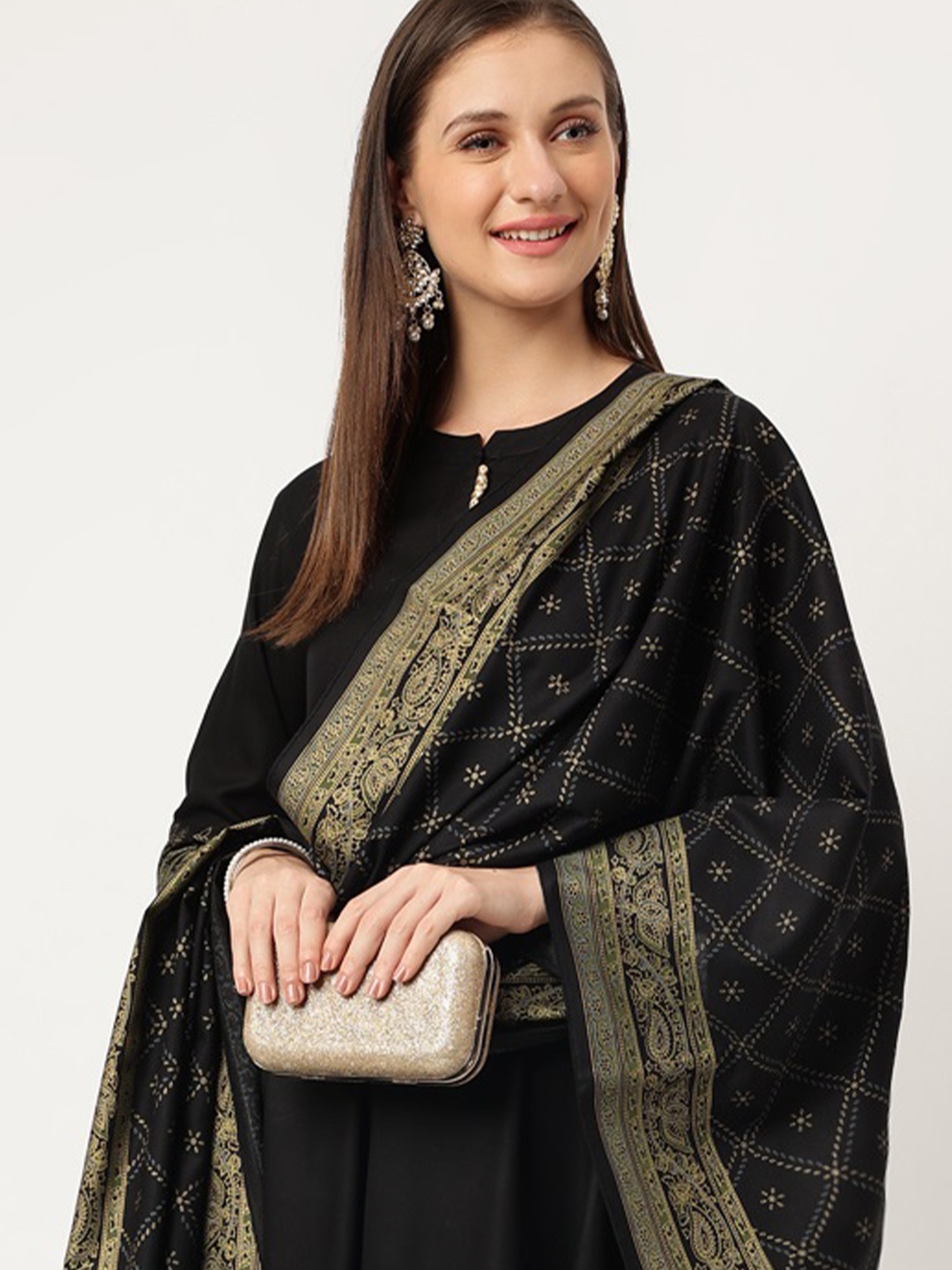 

Rimeline Ethnic Motifs Printed Regular Kurta With Trousers & Dupatta, Black