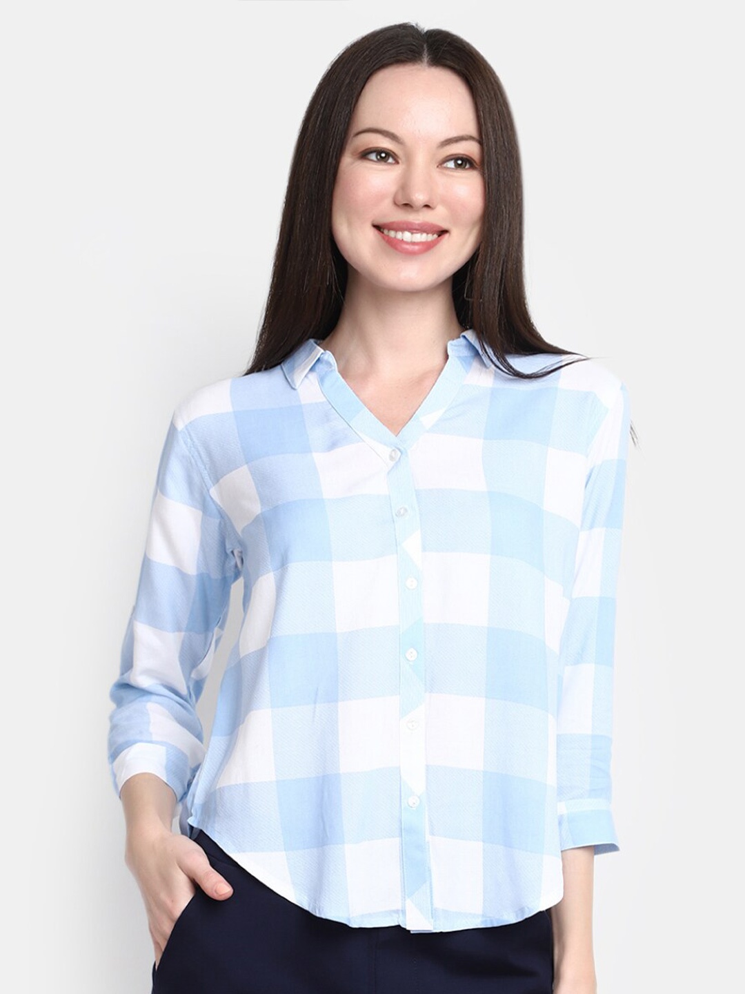 

V-Mart Gingham Checks Opaque Casual Shirt, Blue