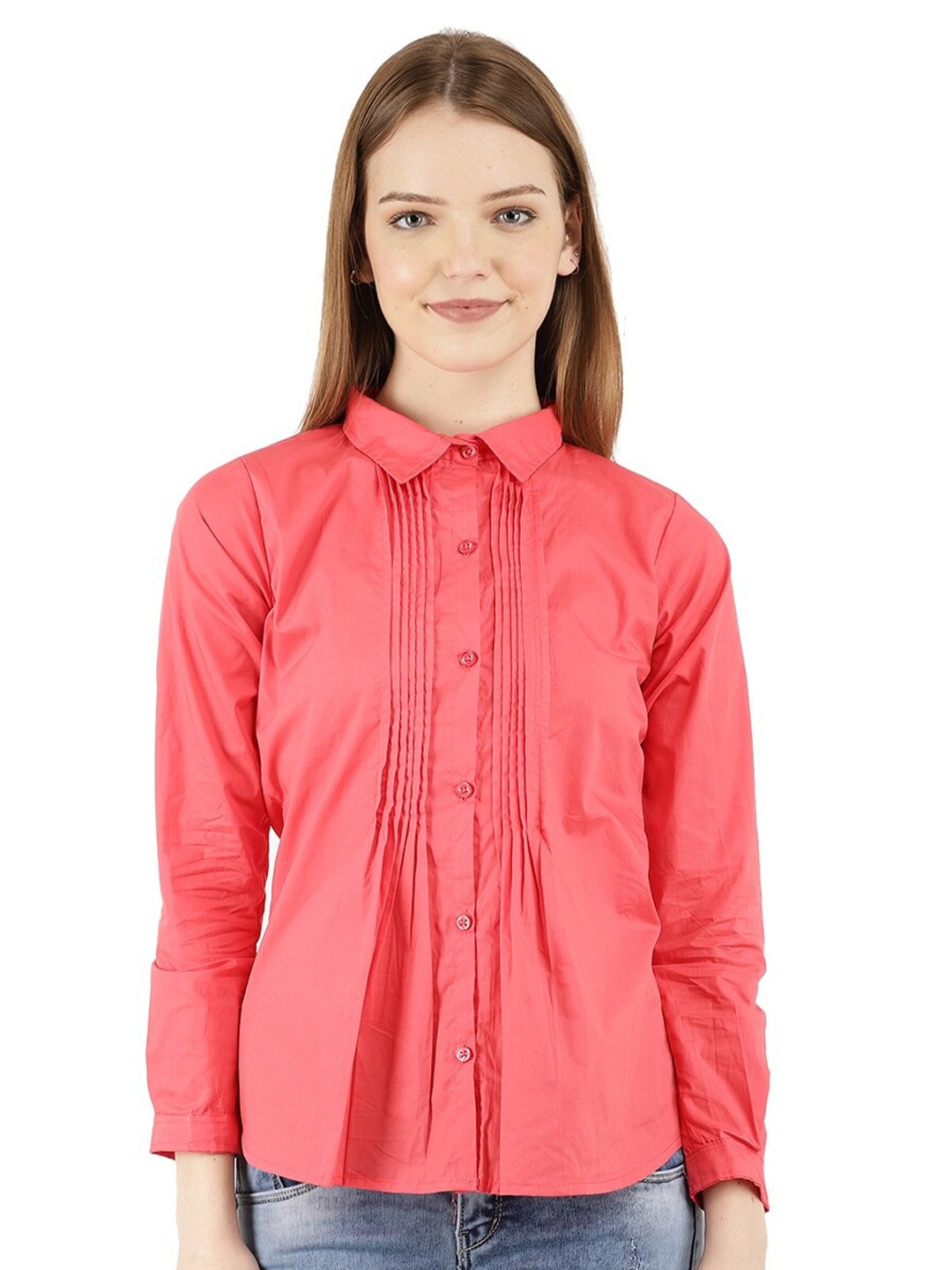 

V-Mart Spread Collar Pleated Casual Shirt, Pink