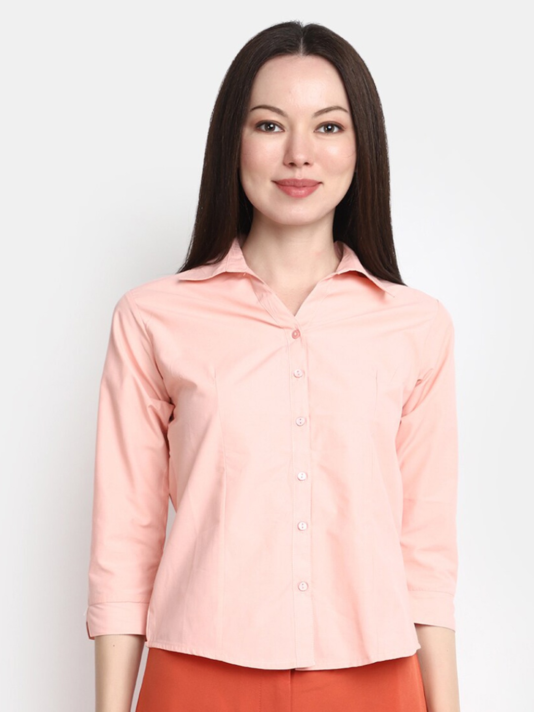 

V-Mart Spread Collar Cotton Casual Shirt, Peach