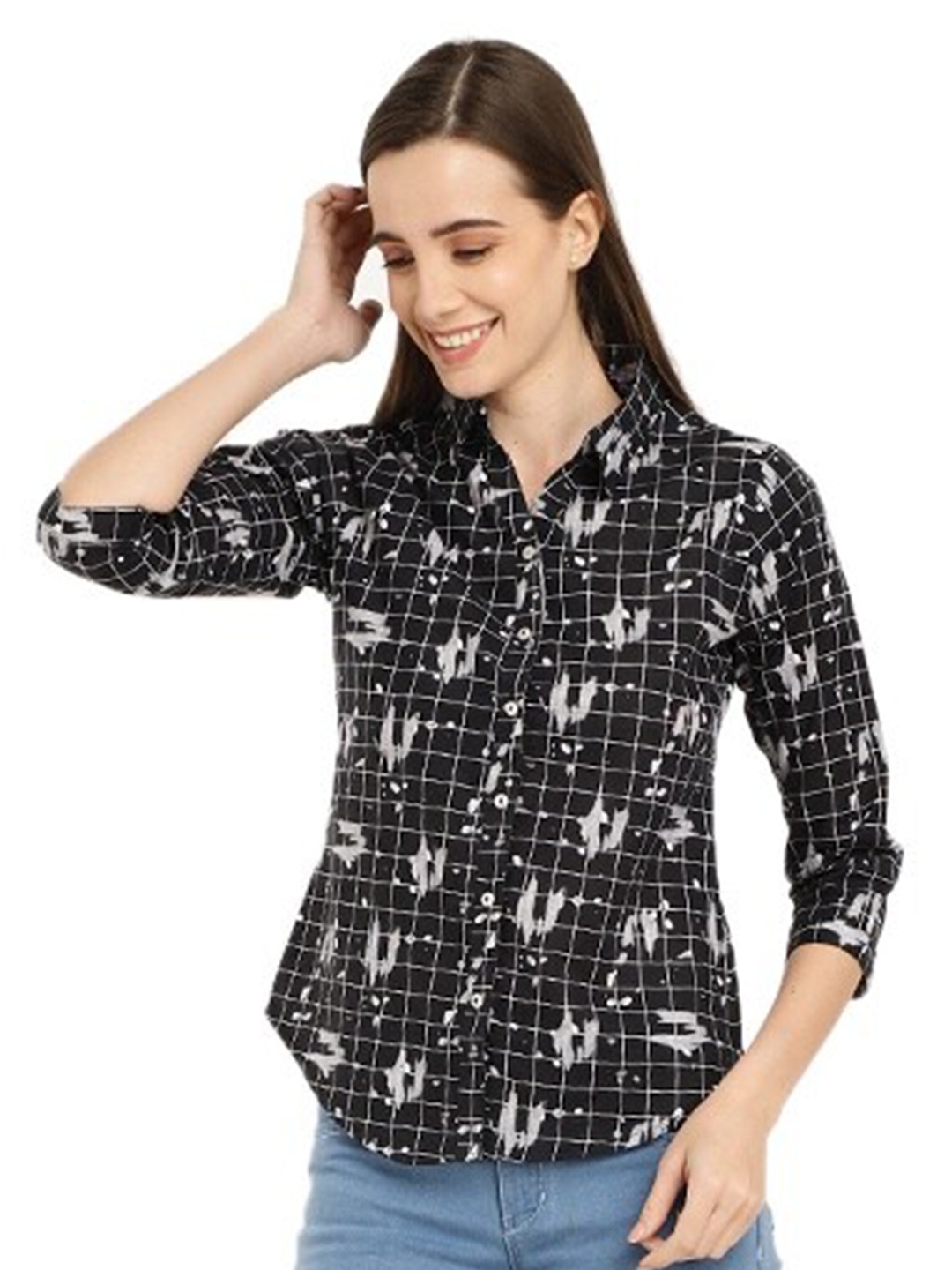 

V-Mart Checked Spread Collar Casual Shirt, Black