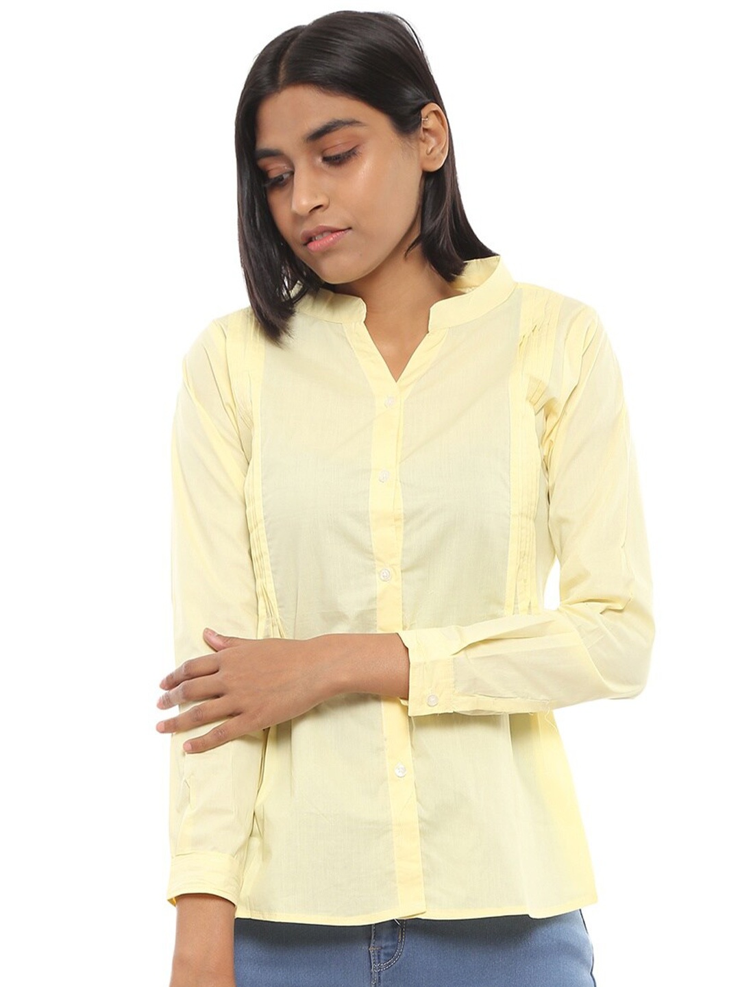 

V-Mart Mandarin Collar Casual Shirt, Yellow