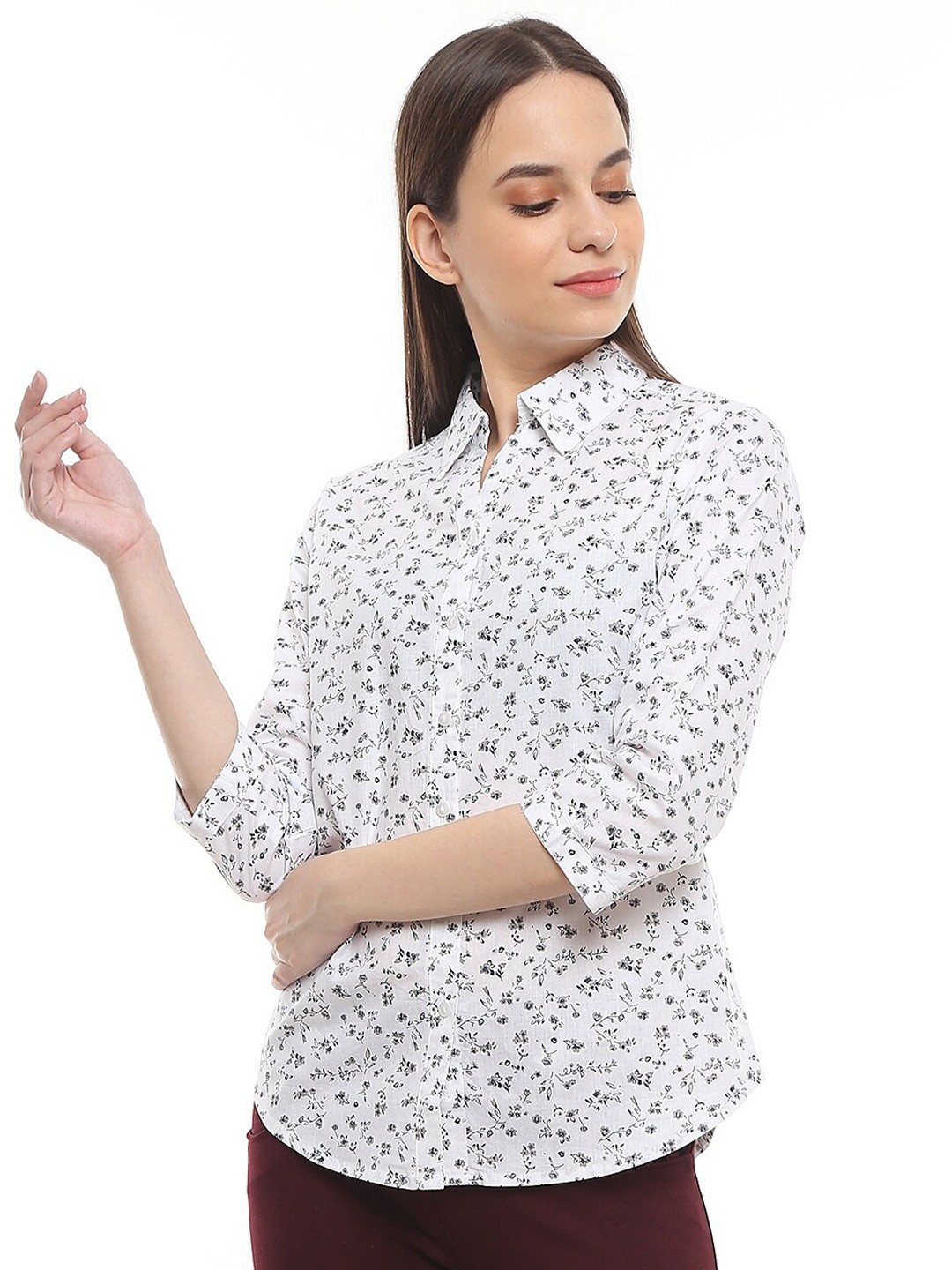 

V-Mart Floral Printed Spread Collar Cotton Casual Shirt, White