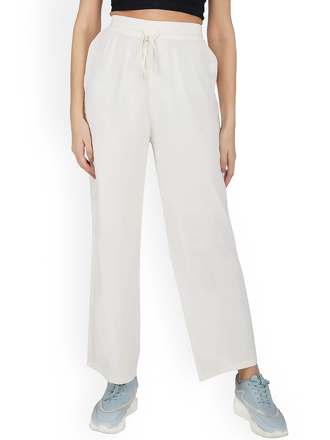 

THE CLOTHING FACTORY Women Loose Fit Smart High-Rise Trousers, White