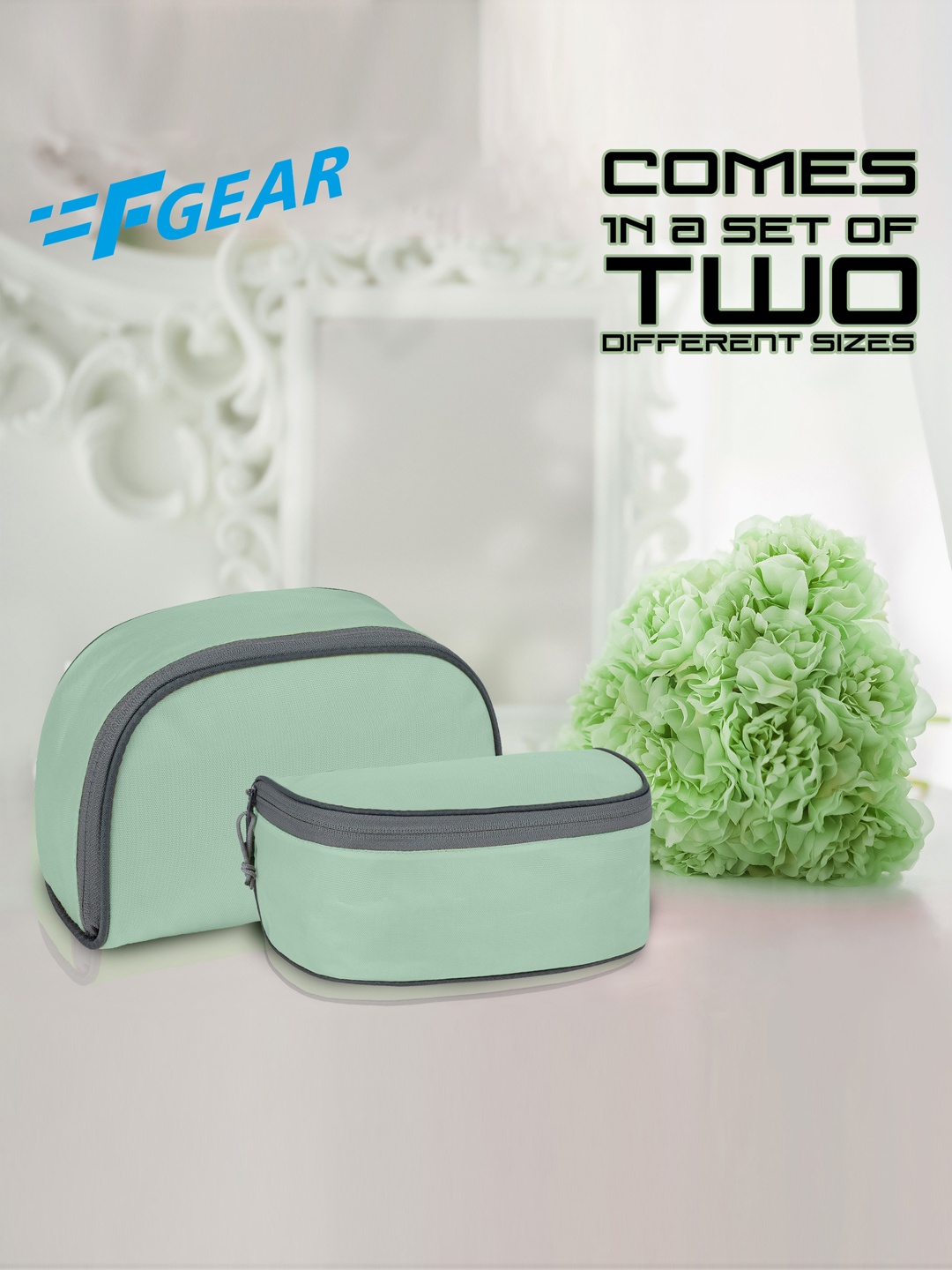 

F Gear Unisex Set of 2 Textured Travel Pouch, Green