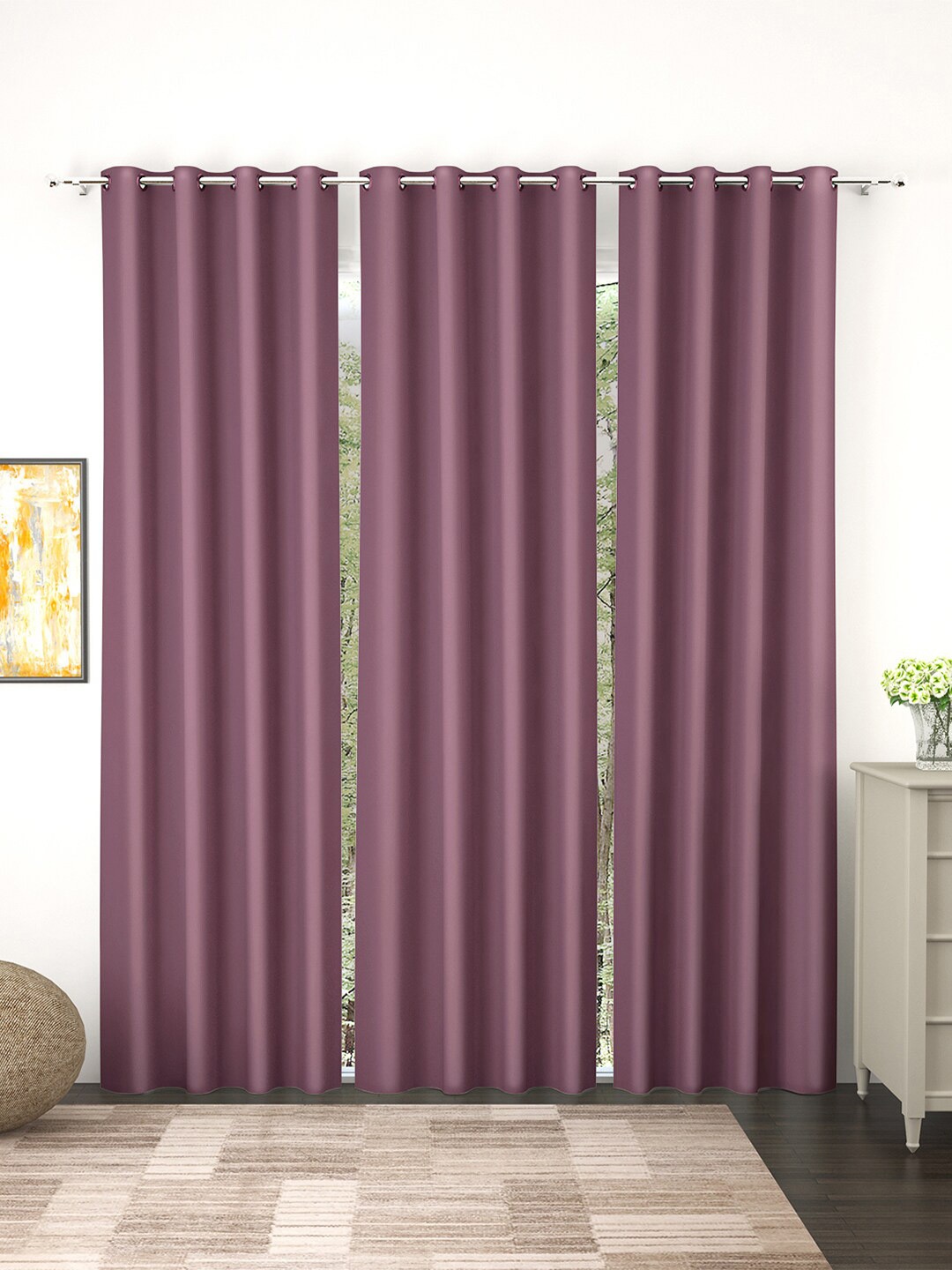 

Story@home Burgundy 3 Pieces Black Out Long Door Curtains