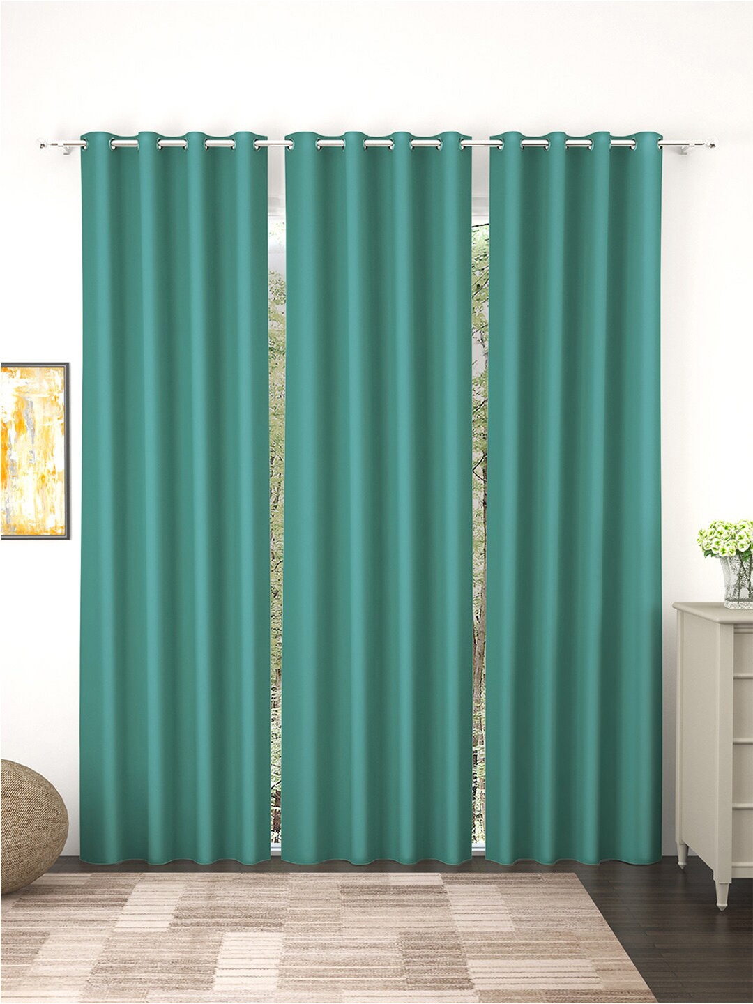 Story@home Green 3 Pieces Black Out Long Door Curtains