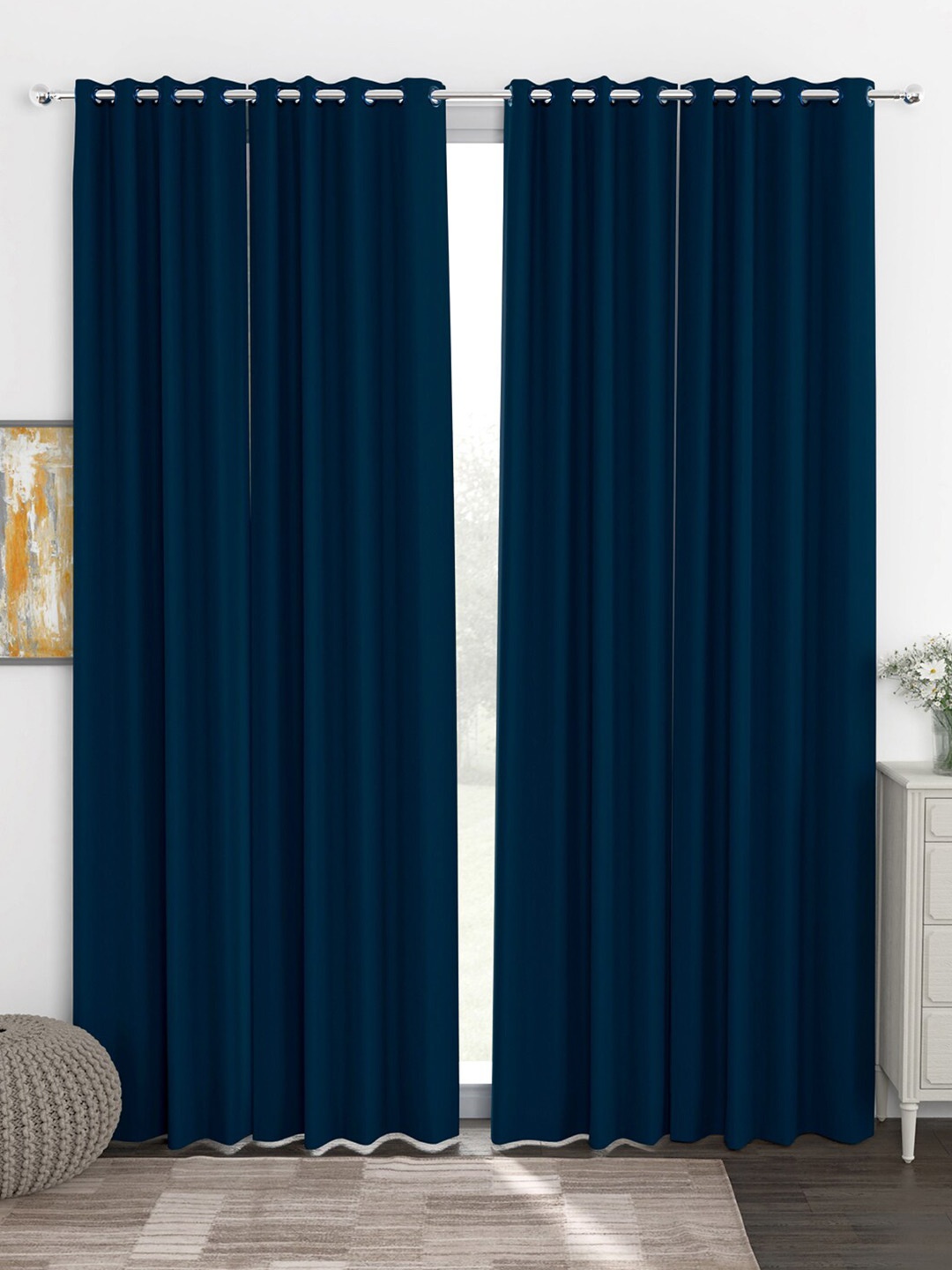 

Story@home Blue 4 Pieces Black Out Long Door Curtains