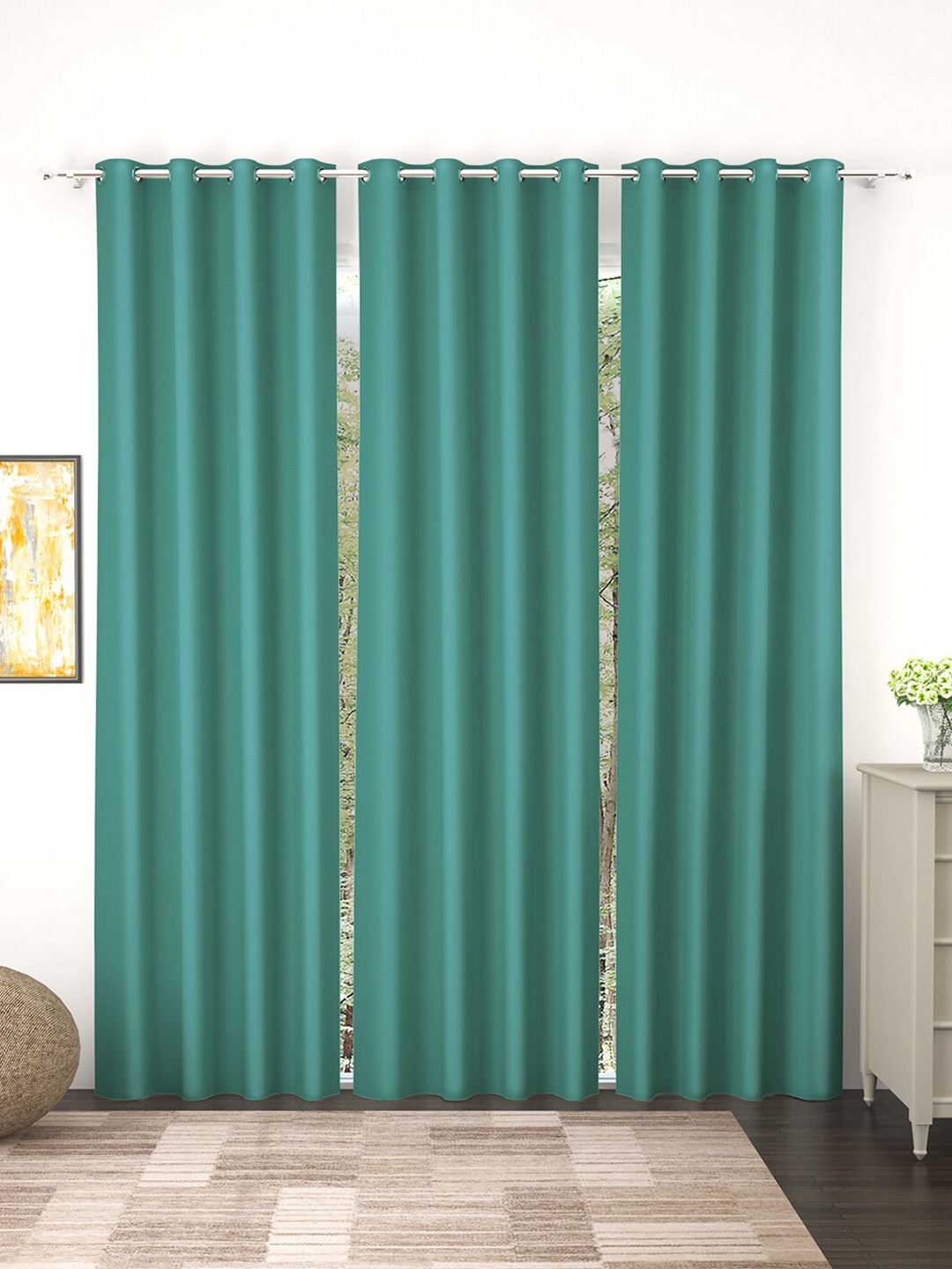 

Story@home Green 3 Pieces Black Out Door Curtains