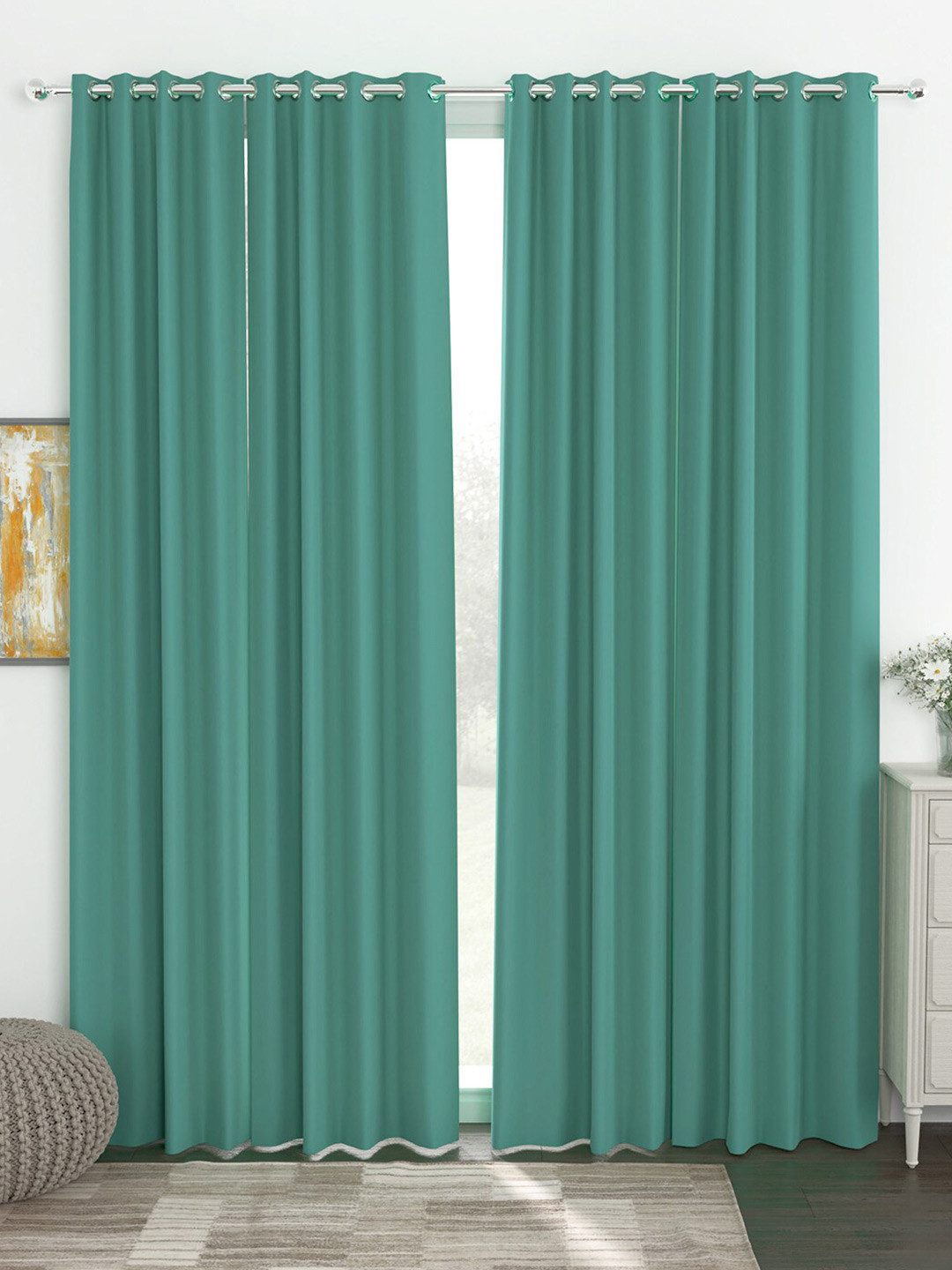 

Story@home Green 4 Pieces Black Out Long Door Curtains