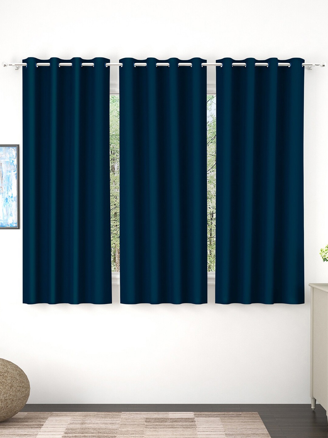 

Story@home Blue 3 Pieces Black Out Window Curtains, Navy blue