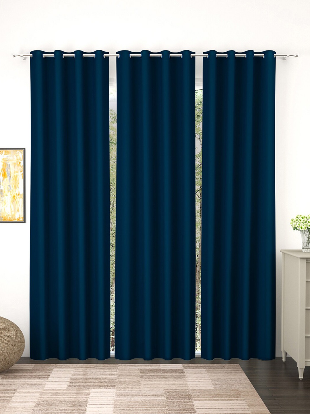

Story@home Navy Blue 3 Pieces Black Out Long Door Curtains