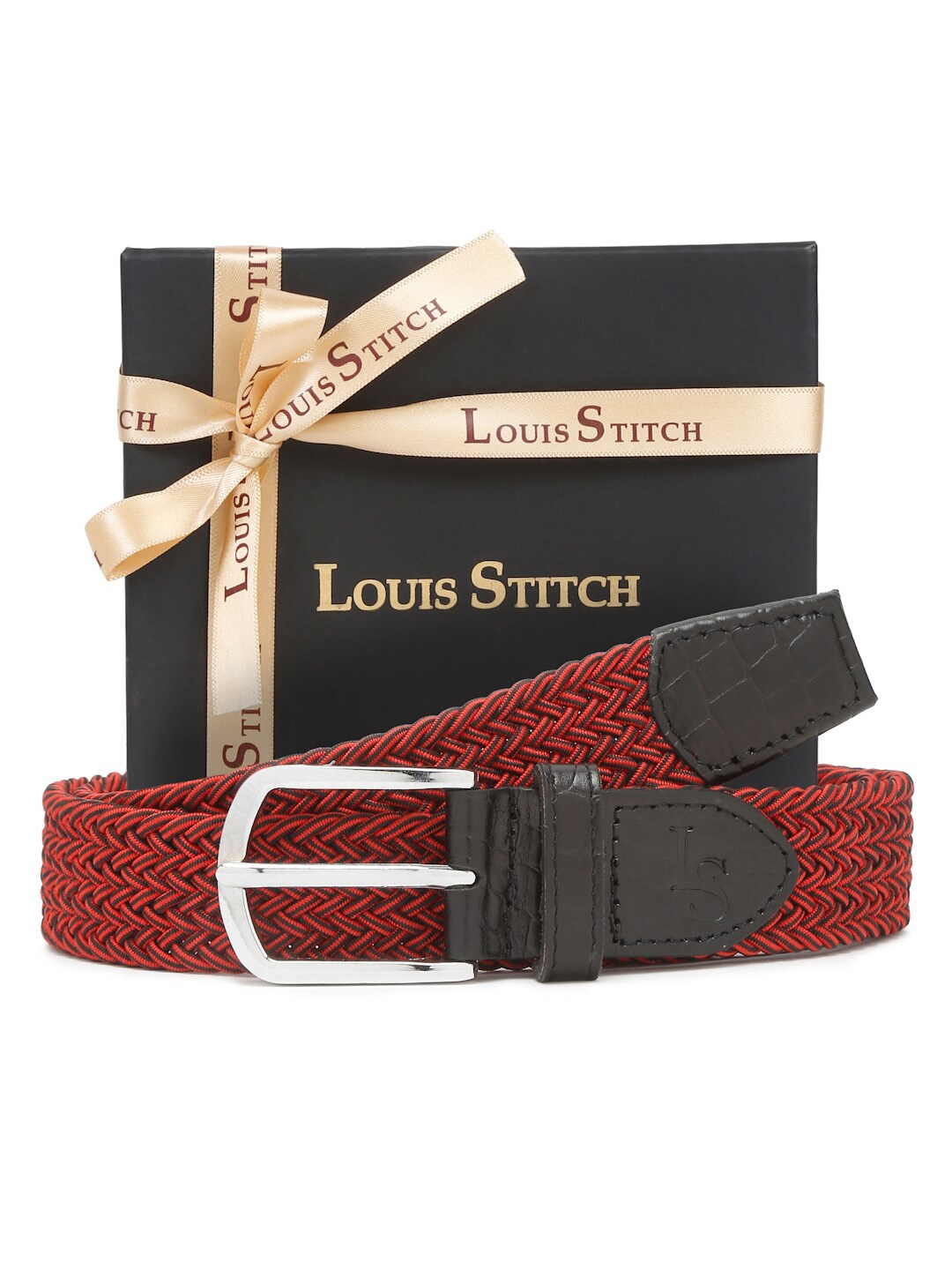 

LOUIS STITCH Men Premium Leather Casual Belt, Red