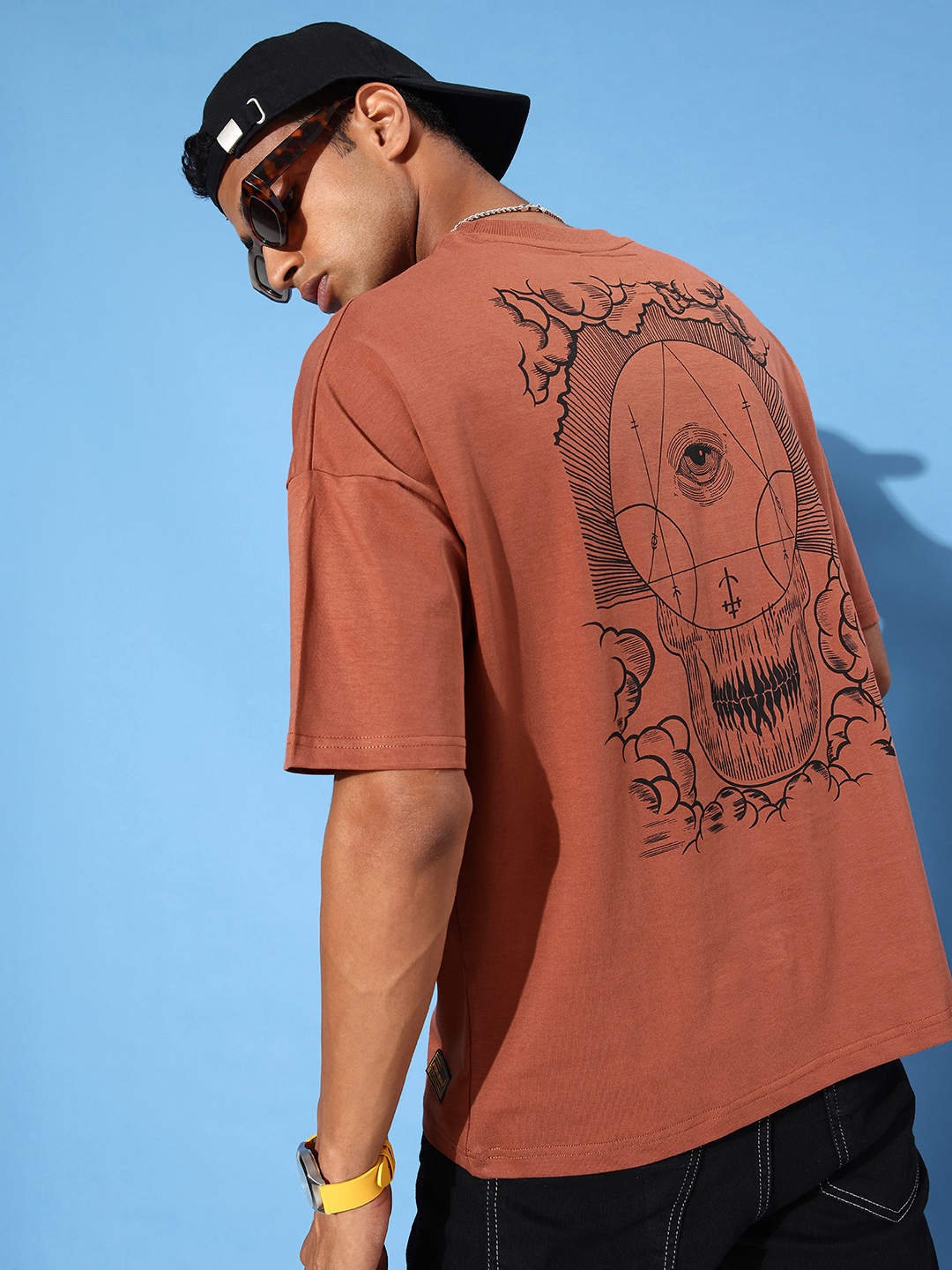 

Stormborn Men Printed Pure Cotton Oversized Drop-Shoulder T-shirt, Brown