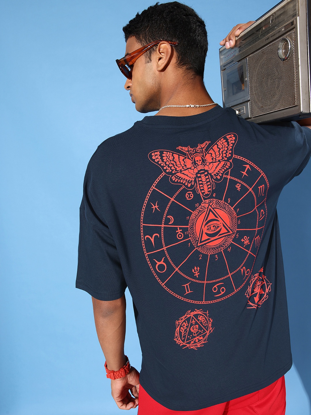 

Stormborn Men Printed Pure Cotton Oversized Drop-Shoulder T-shirt, Navy blue