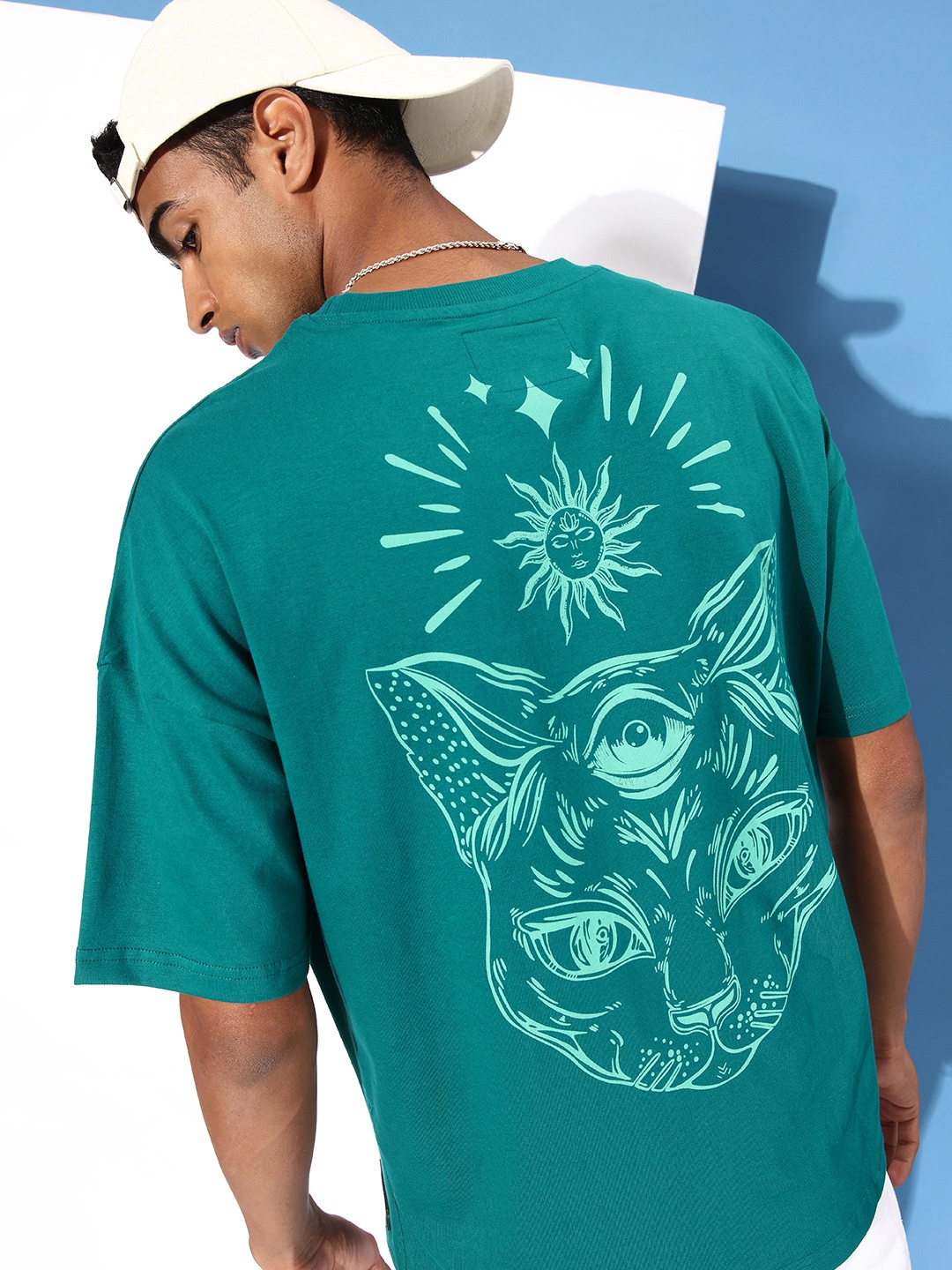 

Stormborn Men Printed Pure Cotton Oversized Drop-Shoulder T-shirt, Green