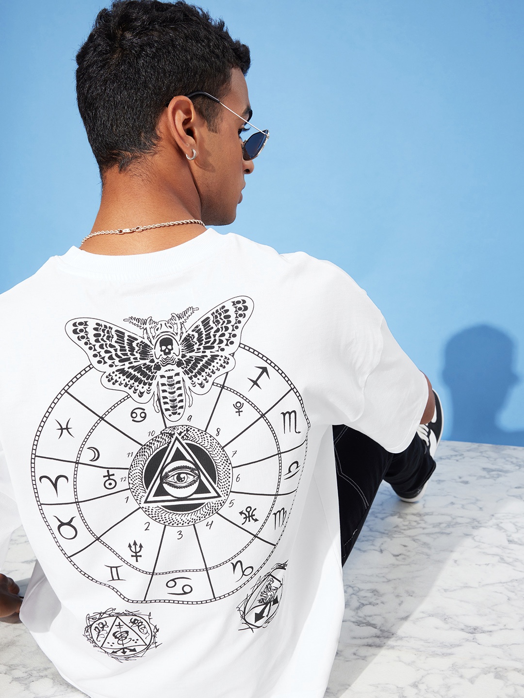 

Stormborn Men Printed Pure Cotton Oversized Drop-Shoulder T-shirt, White