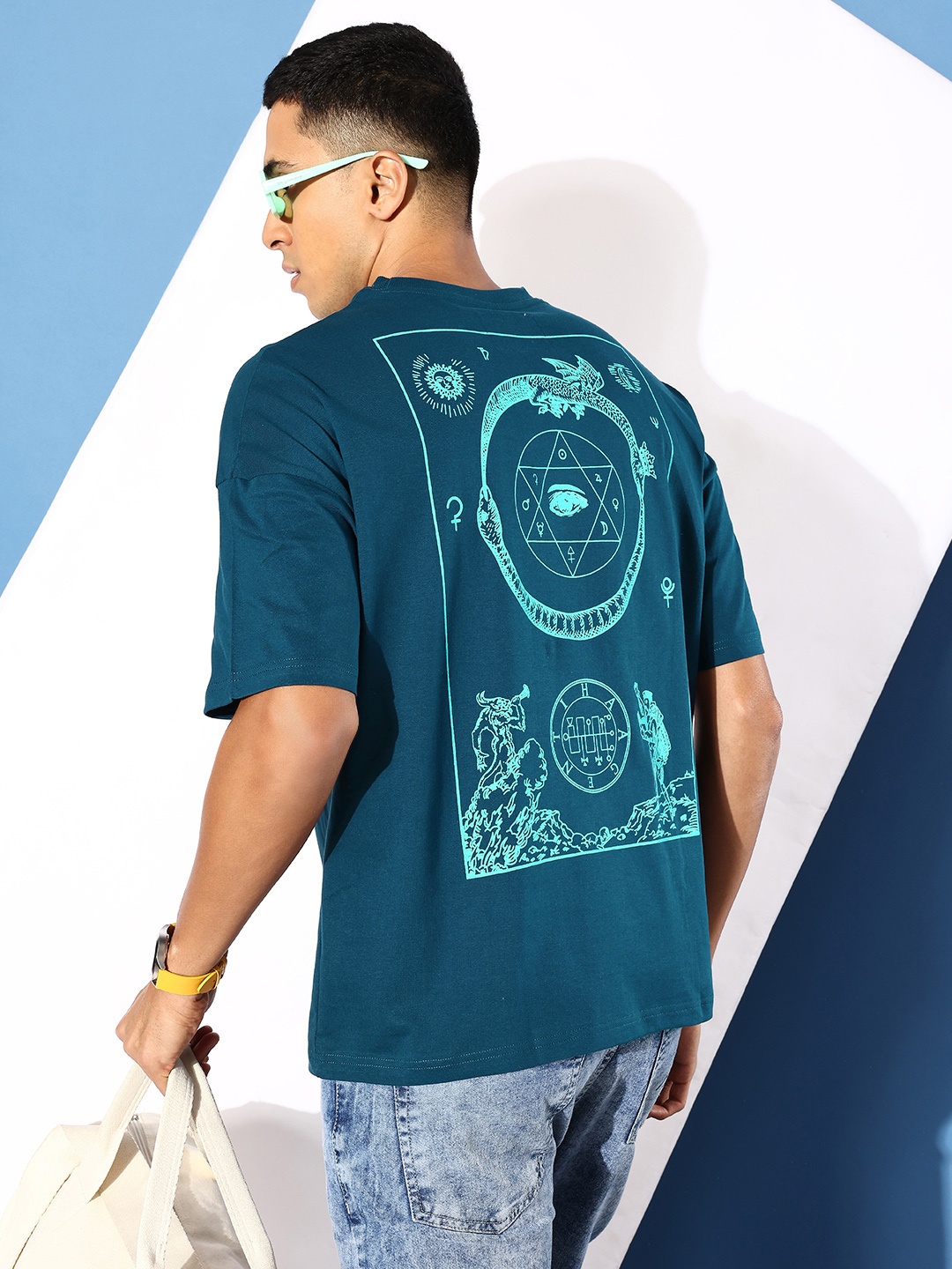 

Stormborn Men Printed Pure Cotton Oversized Drop-Shoulder T-shirt, Blue