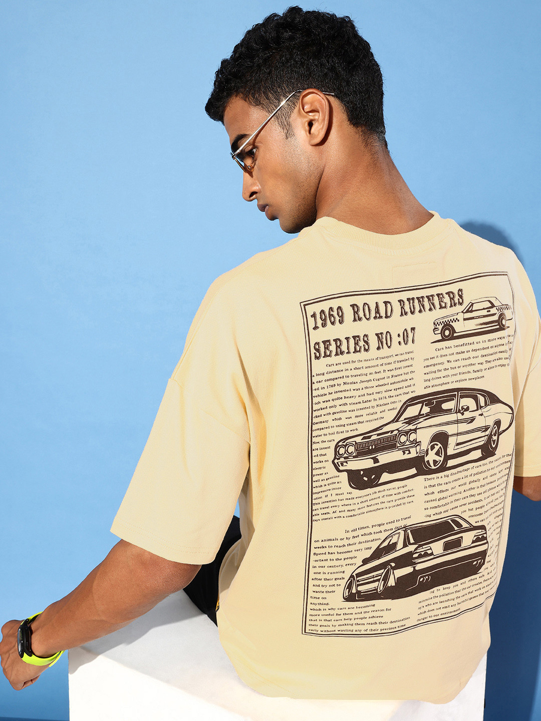 

Stormborn Men Printed Pure Cotton Oversized Drop-Shoulder T-shirt, Beige