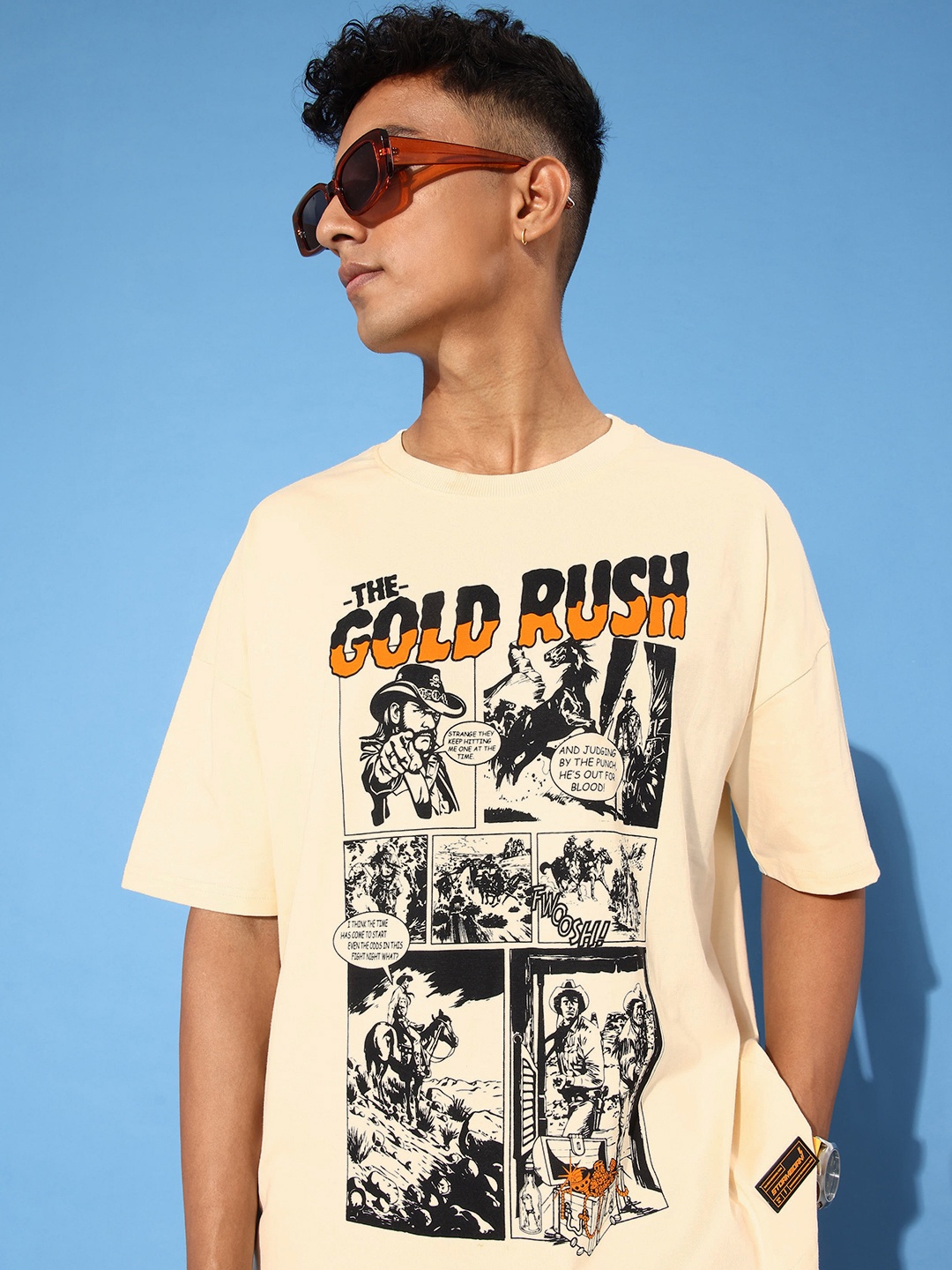 Stormborn Men Printed Pure Cotton Oversized Drop-Shoulder T-shirt, Off white