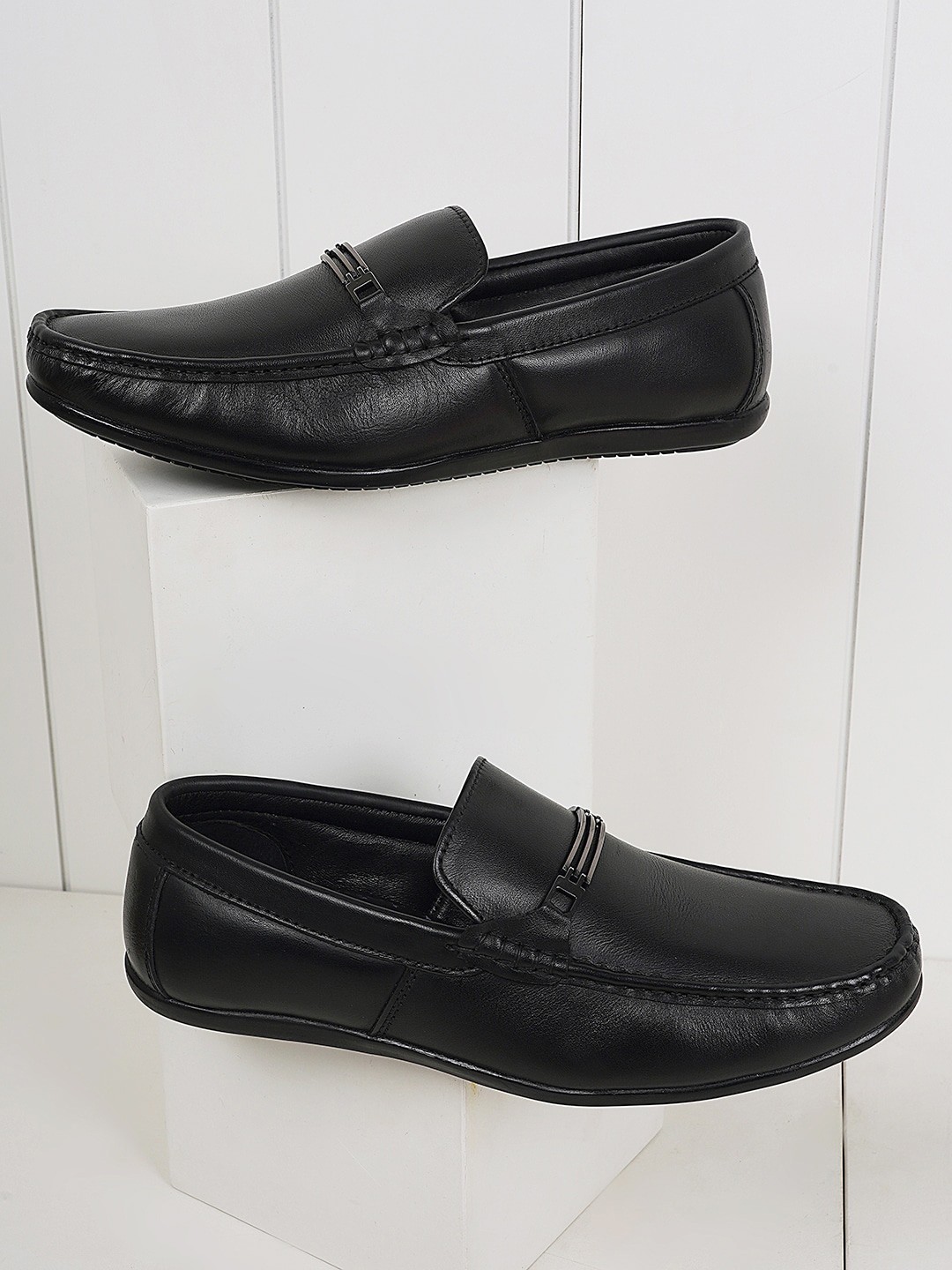 

Style Shoes Men Leather Lightweight Horsebit Loafers, Black