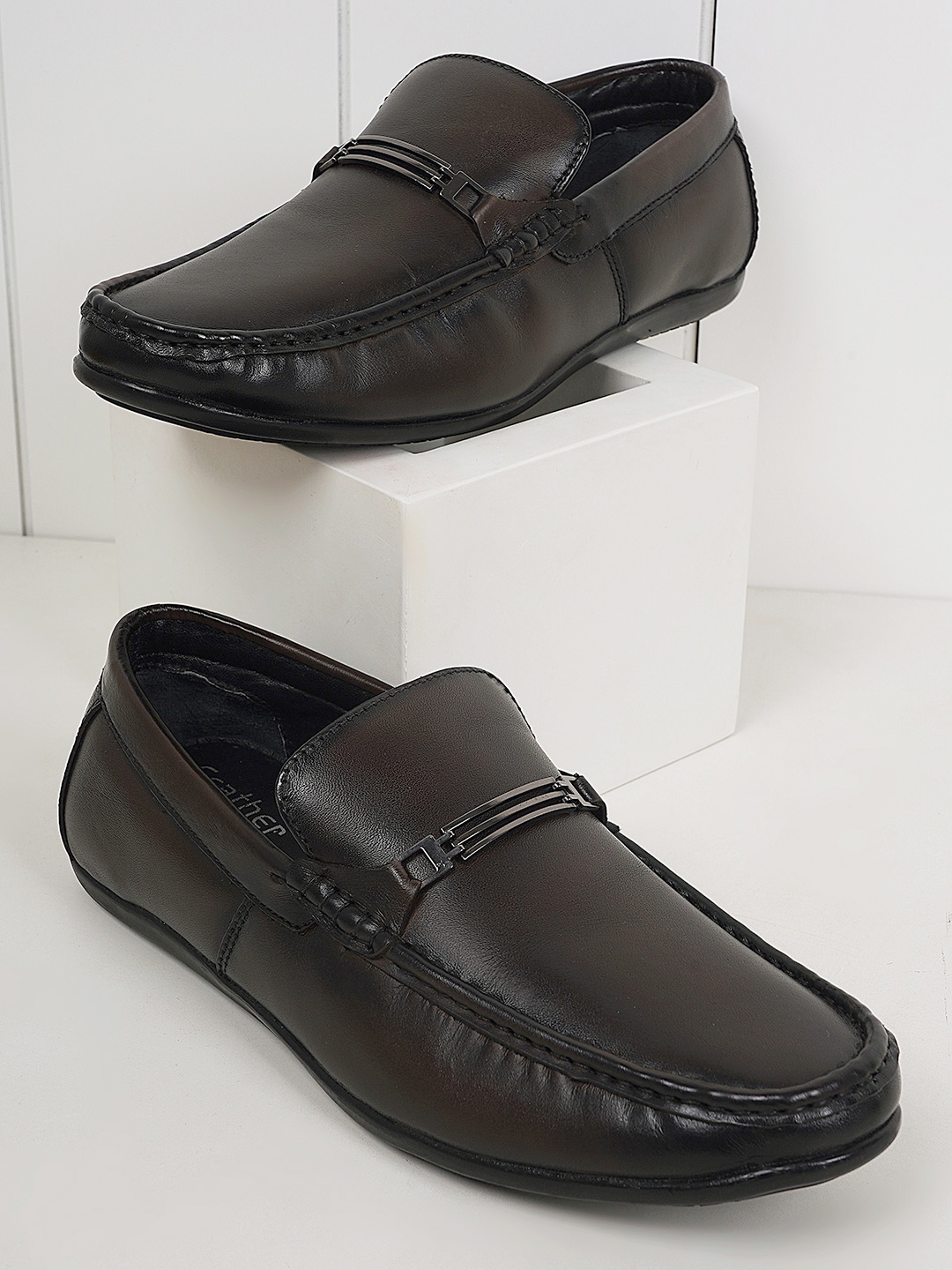 

Style Shoes Men Leather Lightweight Horsebit Loafers, Brown