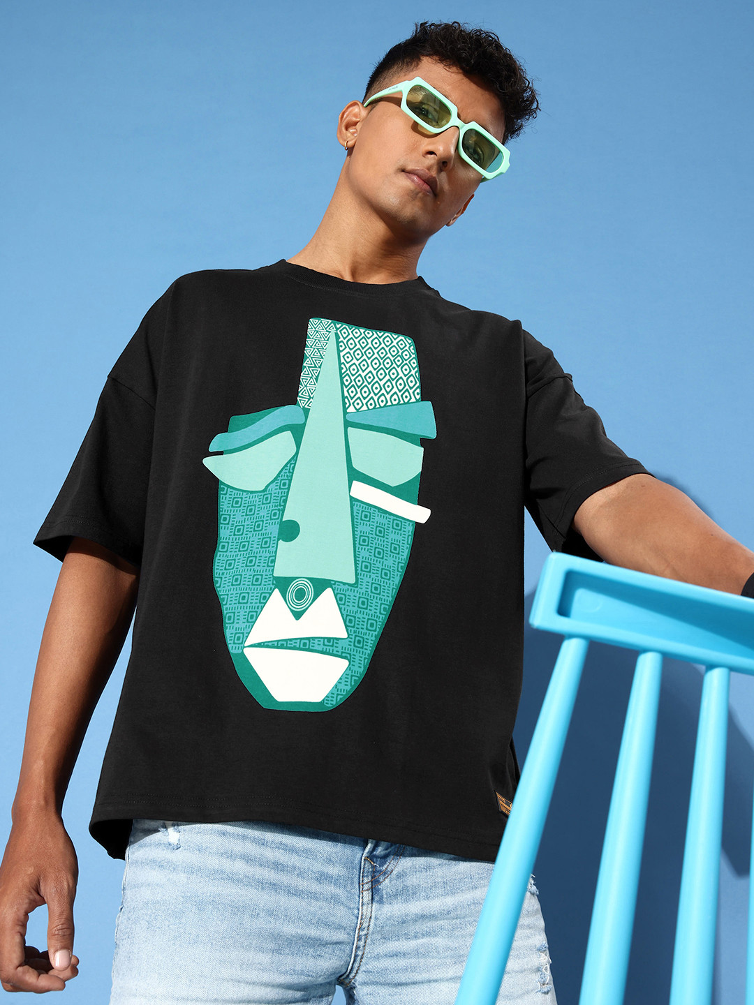 

Stormborn Men Graphic Printed Drop-Shoulder Sleeves Oversized Pure Cotton T-shirt, Black