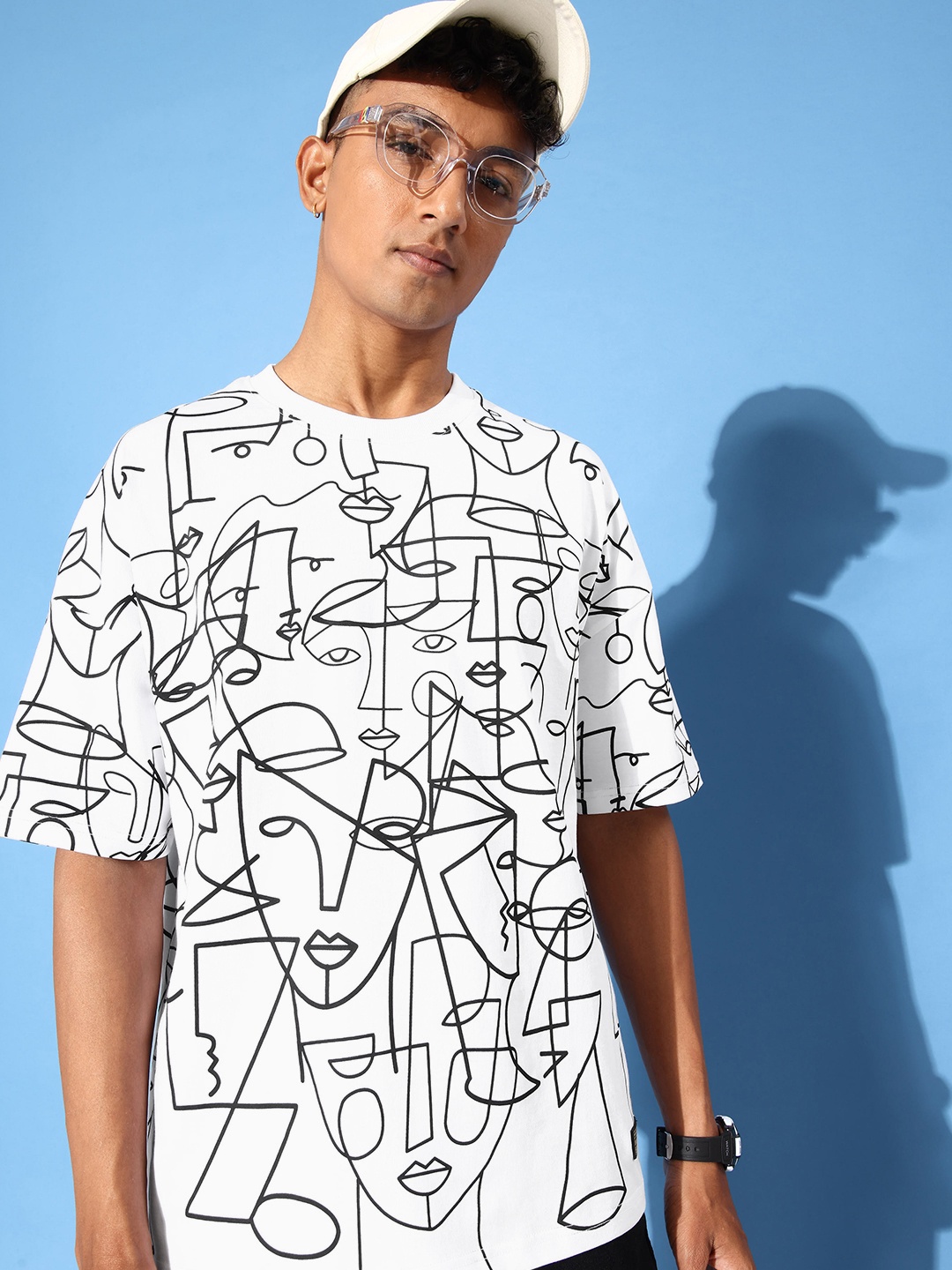 Stormborn Men Graphic Printed Drop-Shoulder Sleeves Oversized Pure Cotton T-shirt, White