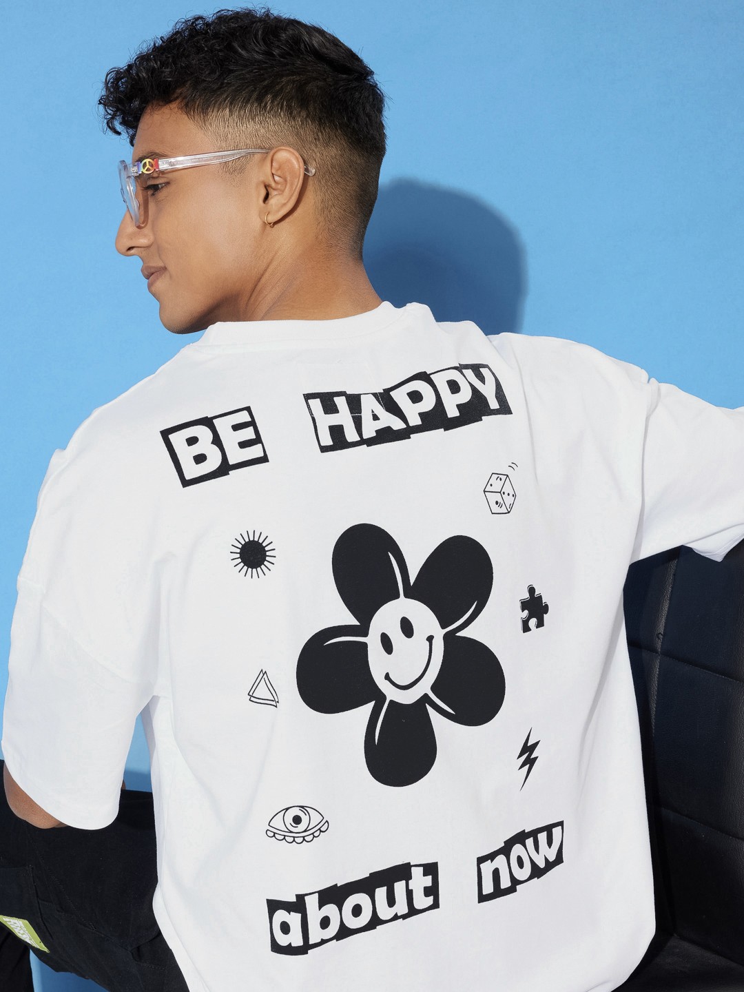 

Stormborn Men Graphic Printed Drop-Shoulder Sleeves Oversized Pure Cotton T-shirt, White