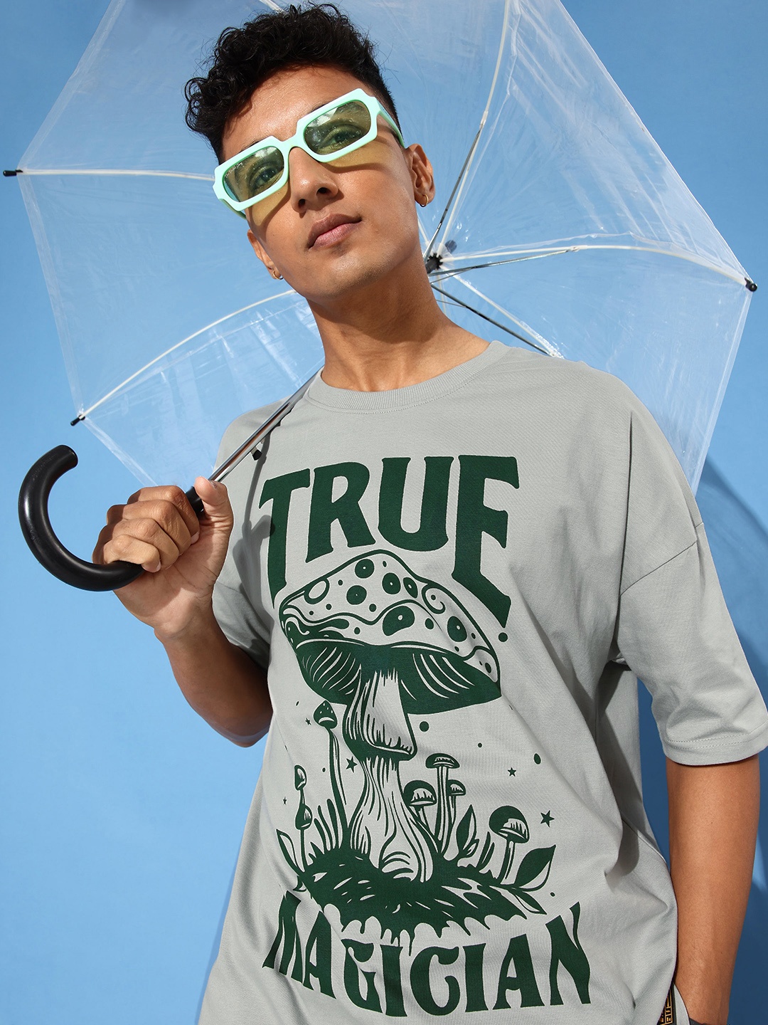 

Stormborn Men Graphic Printed Drop-Shoulder Sleeves Oversized Pure Cotton T-shirt, Grey